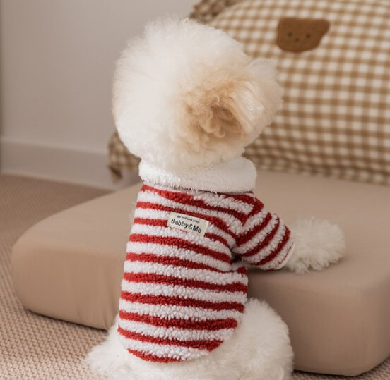 寵物加絨保暖衣 立體耳朵款 秋冬 貓狗通用－紅色搖粒絨