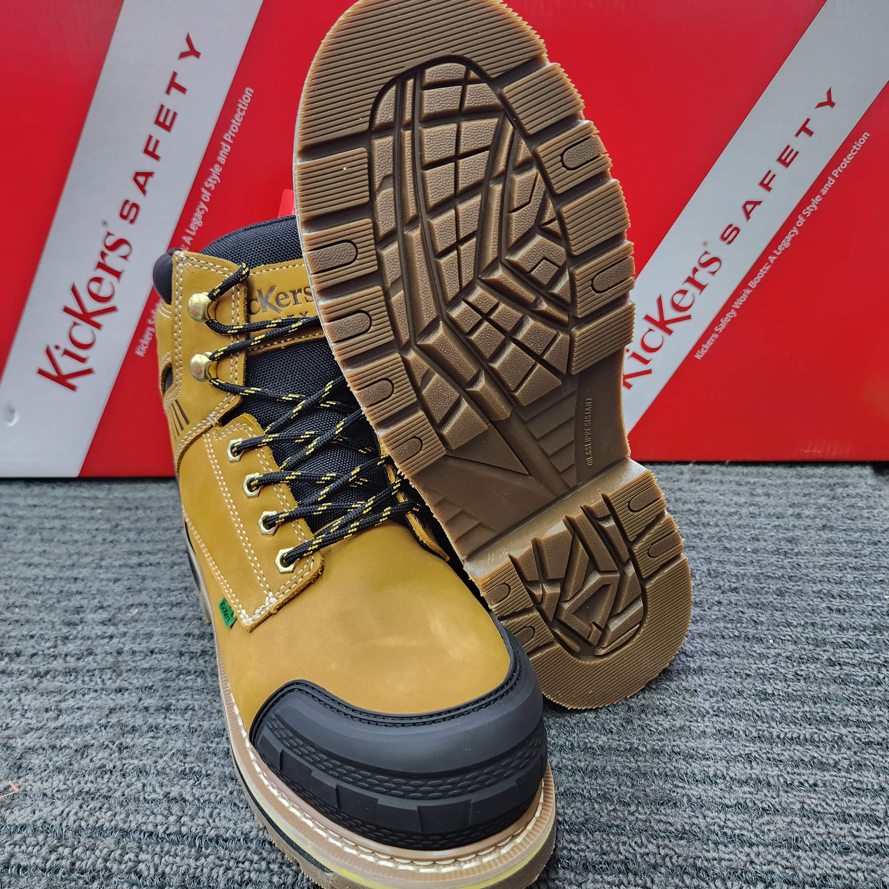 KicKers Safety Shoes 2986 Mid cut Lace Up Camel Dark Brown Leather Goodyear Welt Stiching