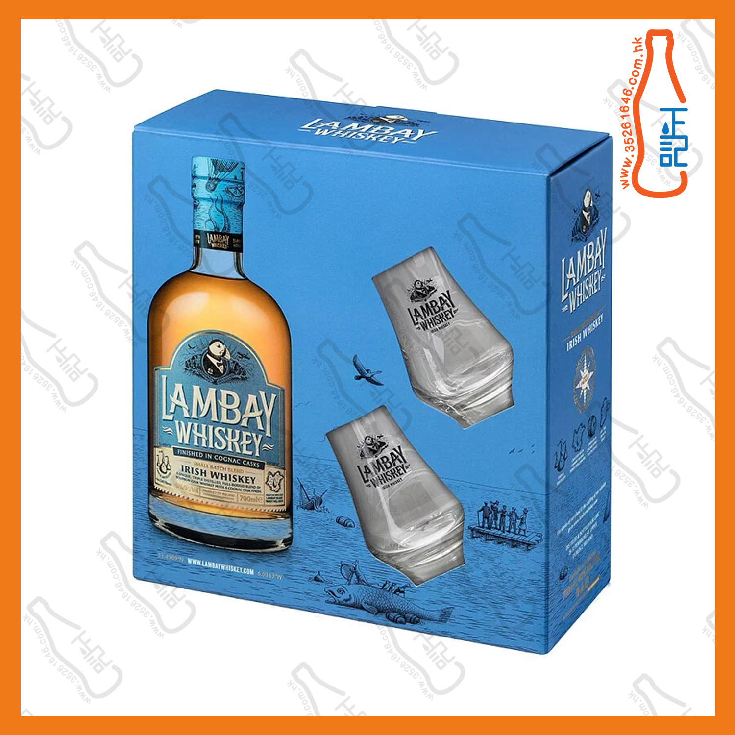 ==Lambay Small Batch 愛爾蘭調和威士忌 雙杯禮盒 700mL /盒
