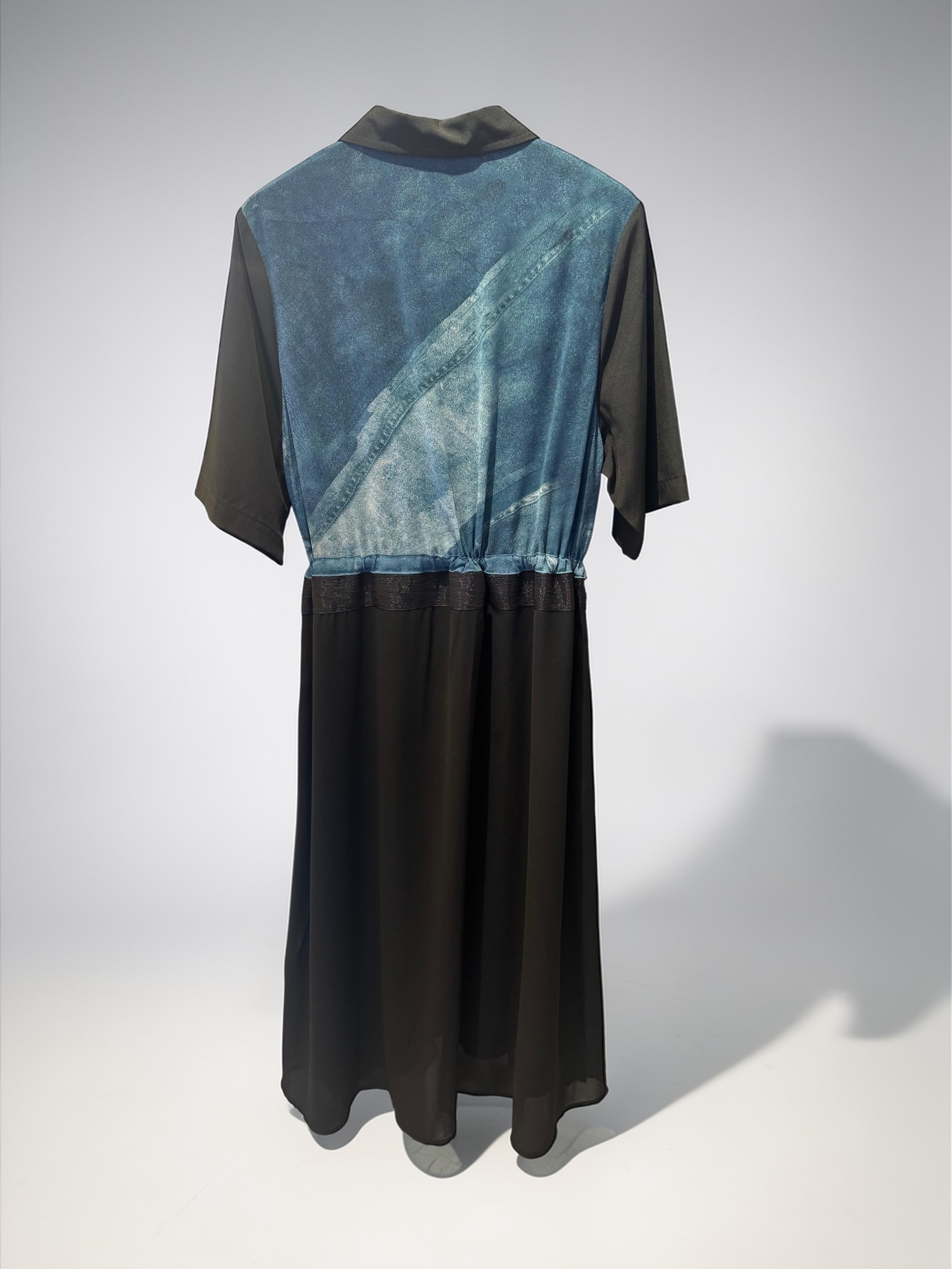 103660 BM 印牛仔雪紡仿兩件連身裙