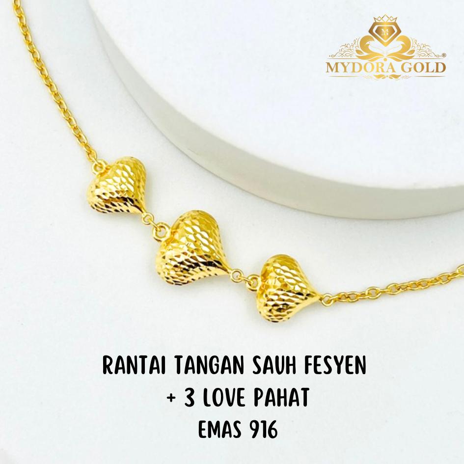 MYDORA Rantai Tangan Sauh Fesyen + 3 Love Pahat l EMAS 916/22K