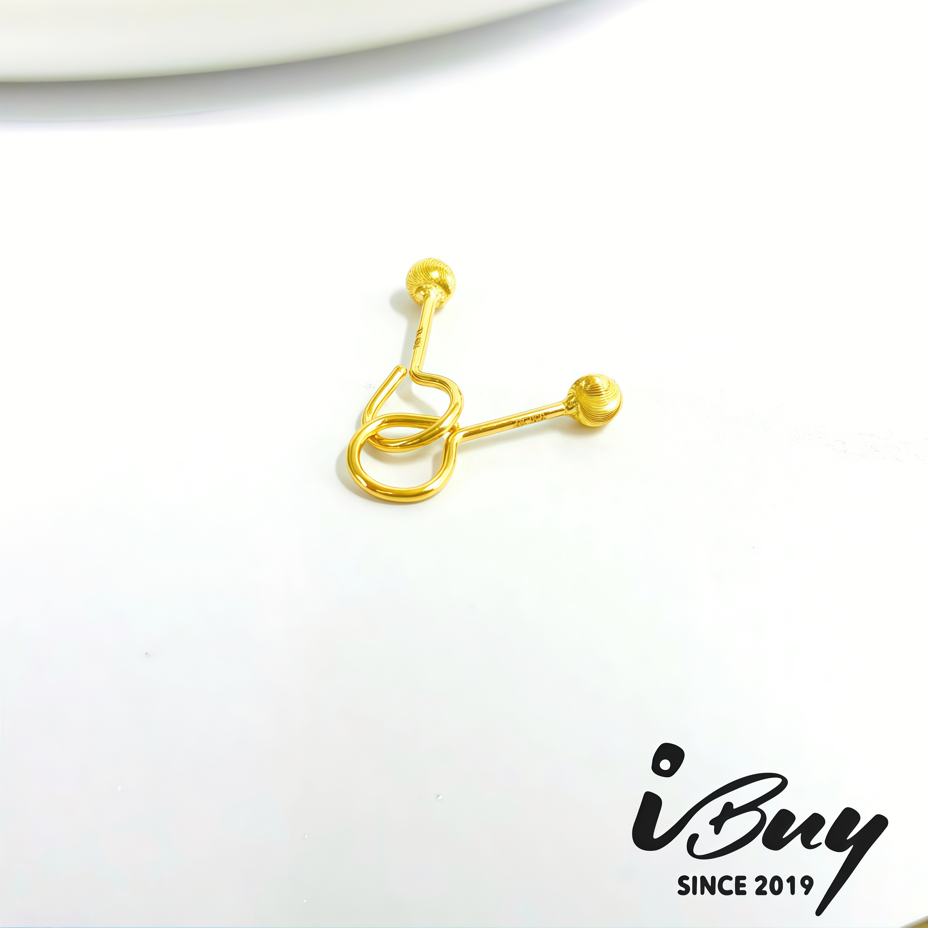 999 GOLD 4MM CAT EYE HOOK STUD EARRING 999 金 4MM 猫眼珠泡钉