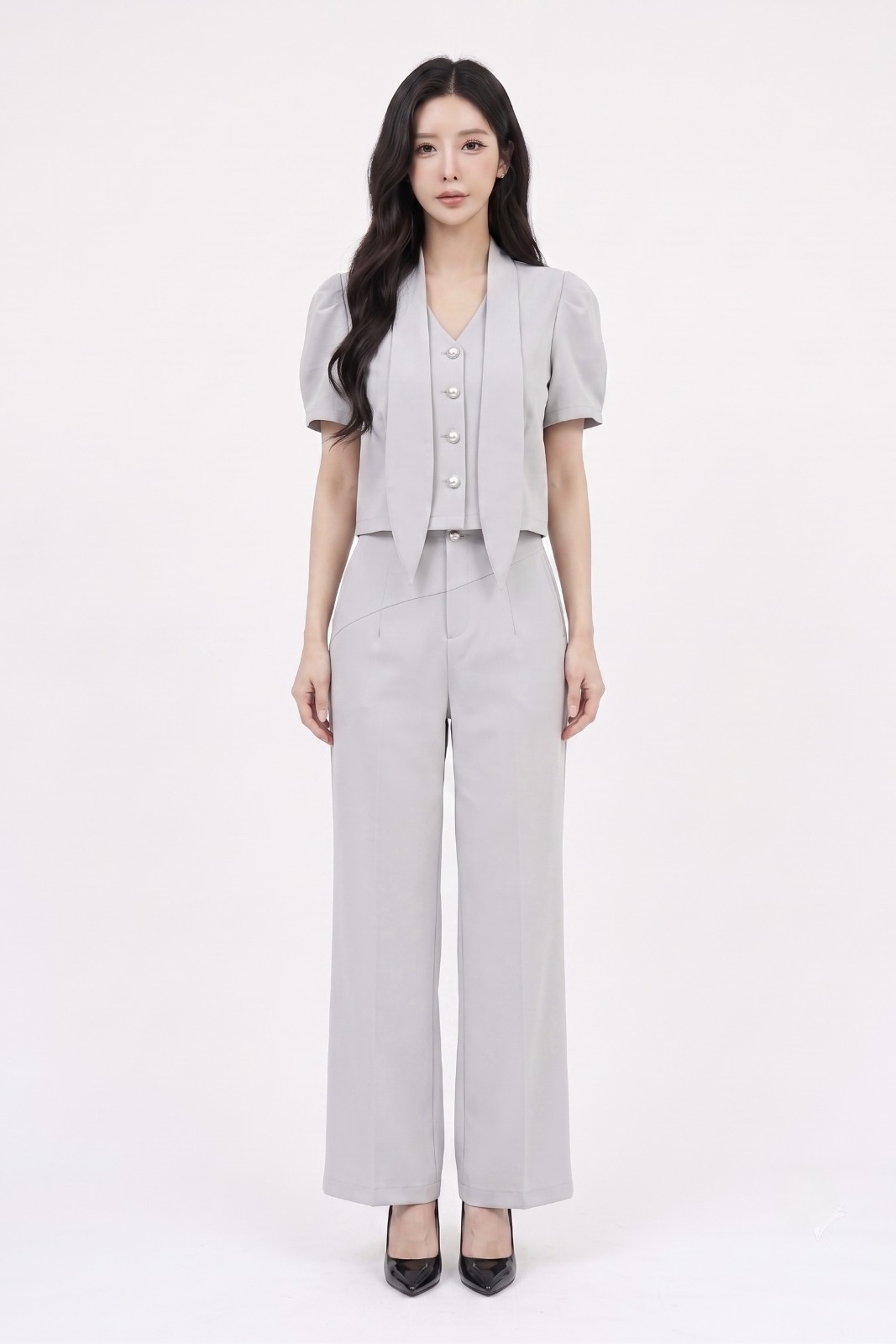 2151BB Elara Pearl Tie-Neck Blouse