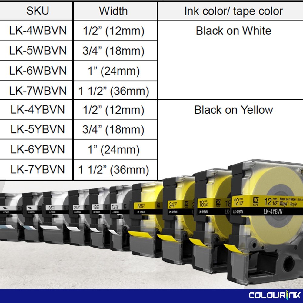 Epson Original Vinyl Laminated Sticker LK-Tape 4WBVN 5WBVN 5YBVN 5WBVN 6YBVN 7WBVN 7YBVN for Labelworks Printer