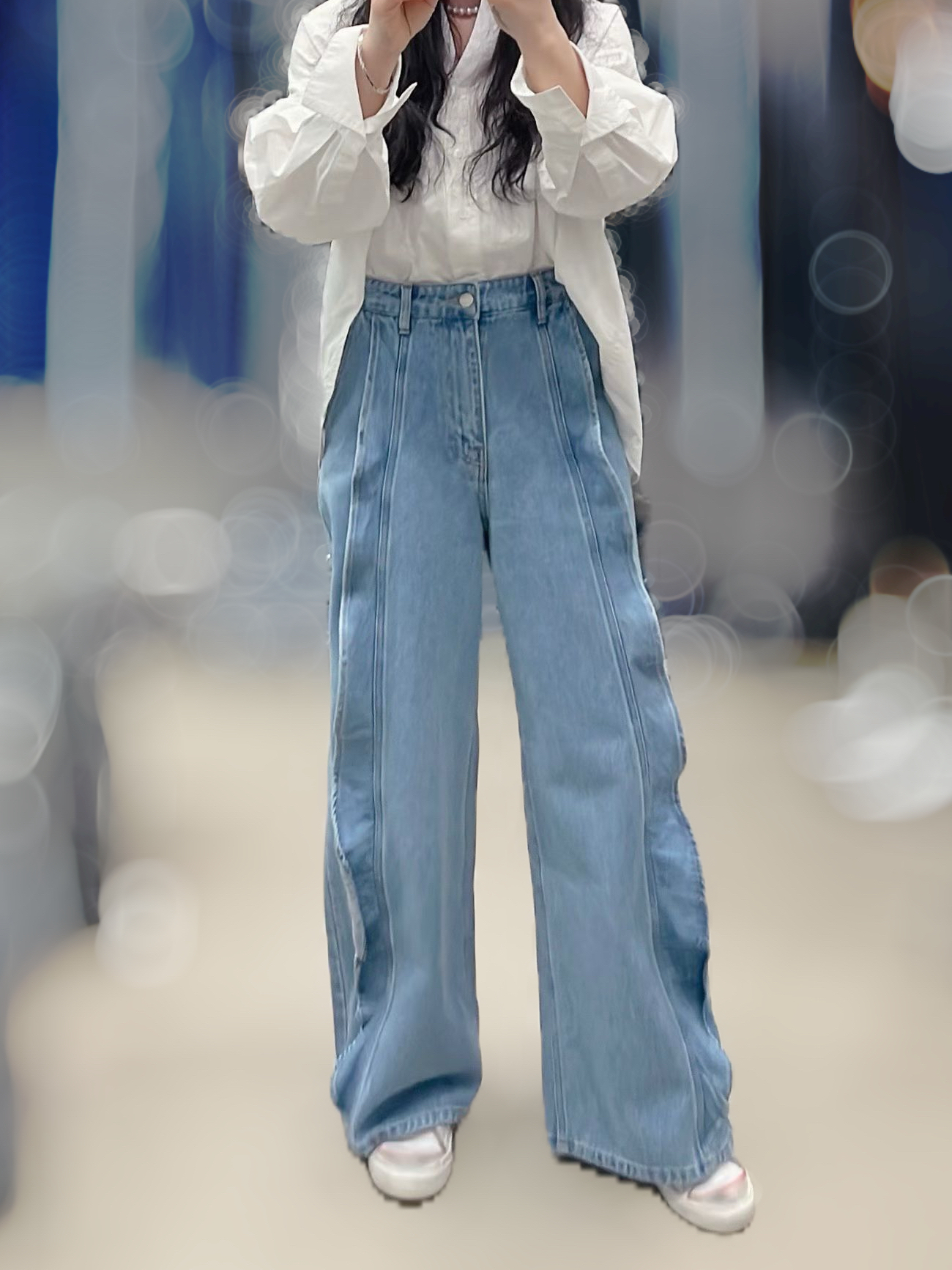 Stylish ruffle wide jeans 