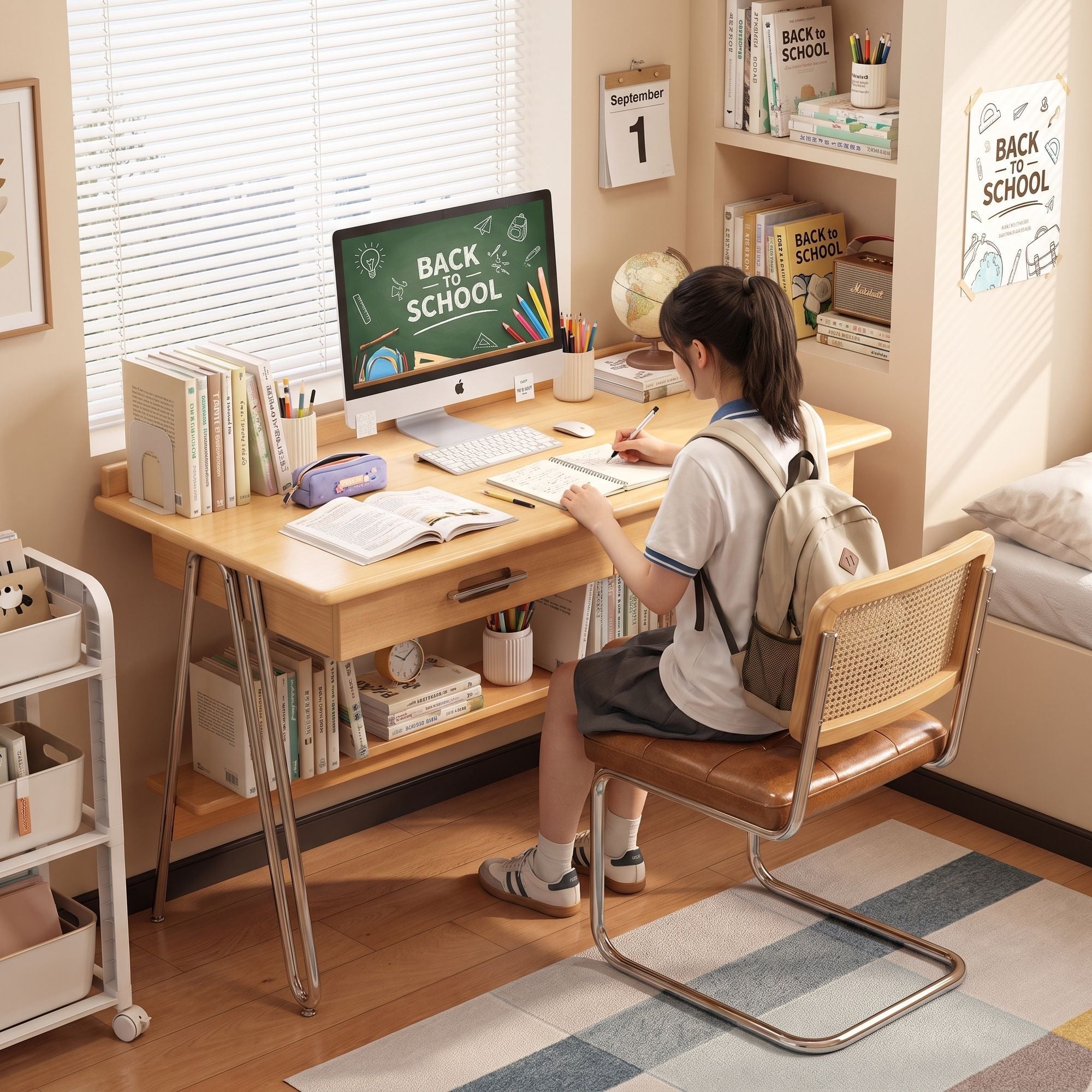 實木書桌家用電腦桌小户型臥室包豪斯學習寫字桌簡約辦公桌子‑table