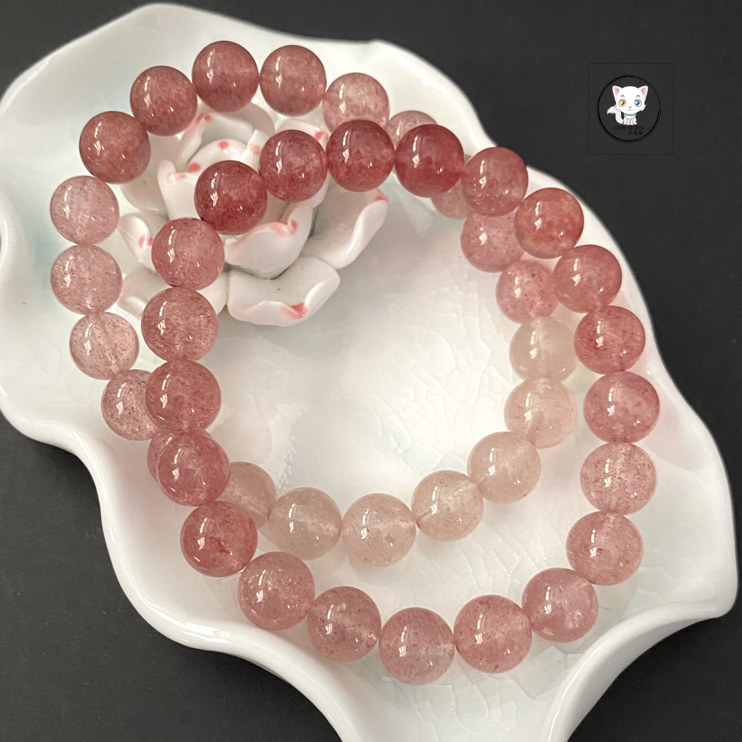 天然草莓晶漸變手鏈 9mm+