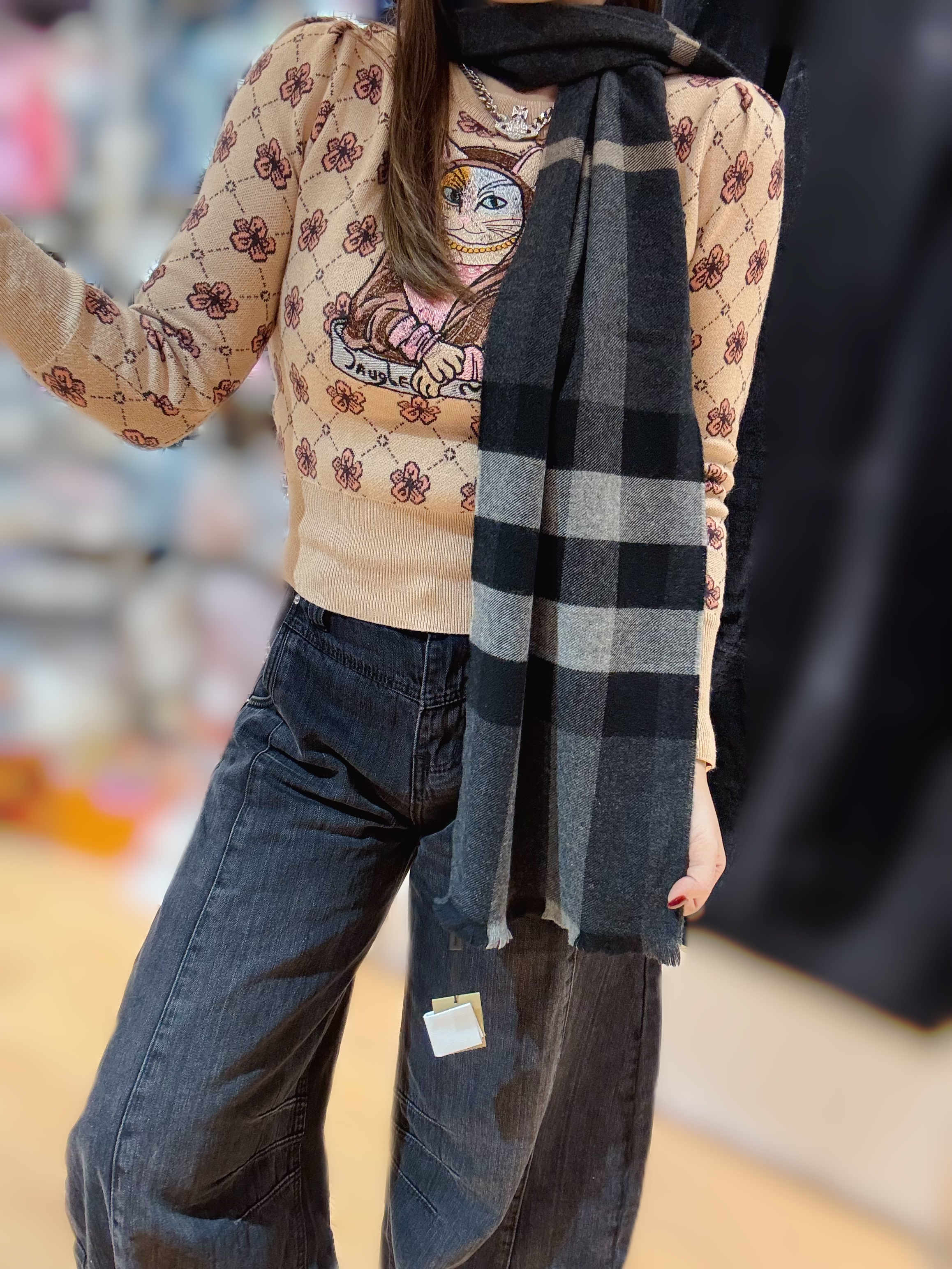 Burberry scarf wool/cashmere/check/blk