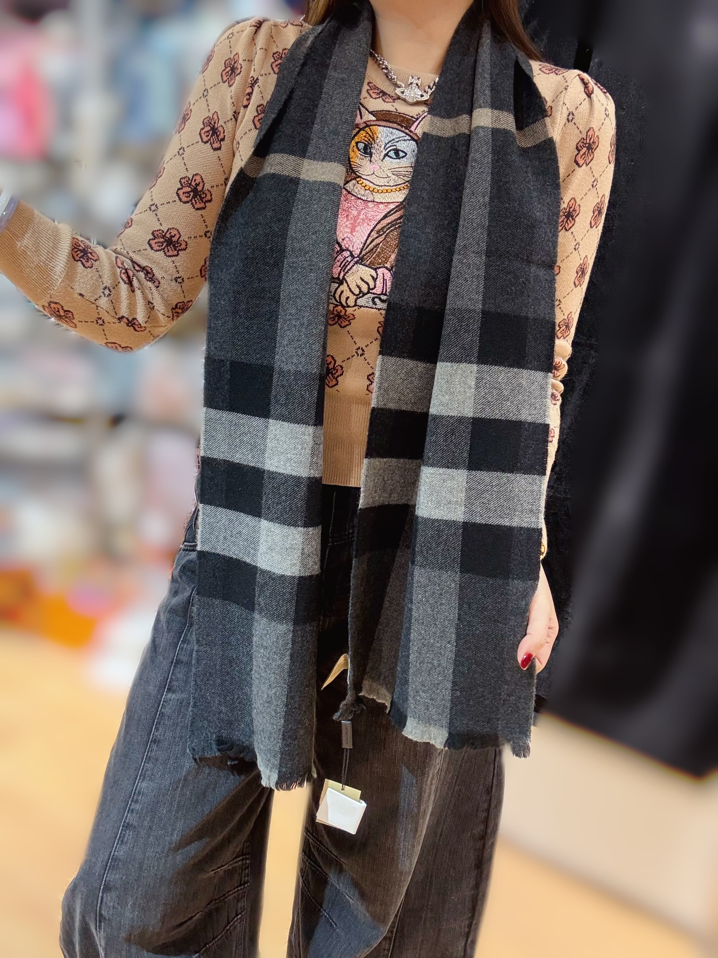 Burberry scarf wool/cashmere/check/blk