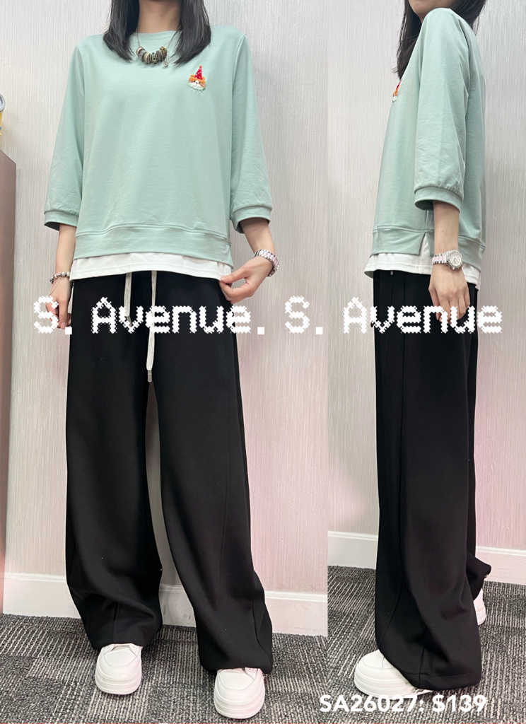 SA26027: 中袖繡小貓假兩件tee