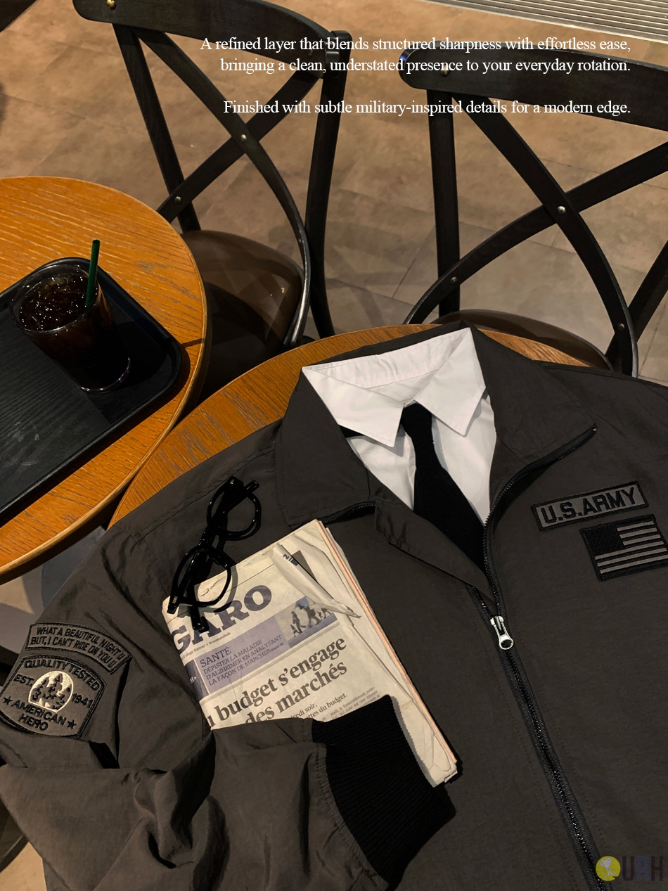 【100%保證韓國直送】美式復古軍事補丁雙向拉鍊飛行員外套 🧥 [2 color] RL114810