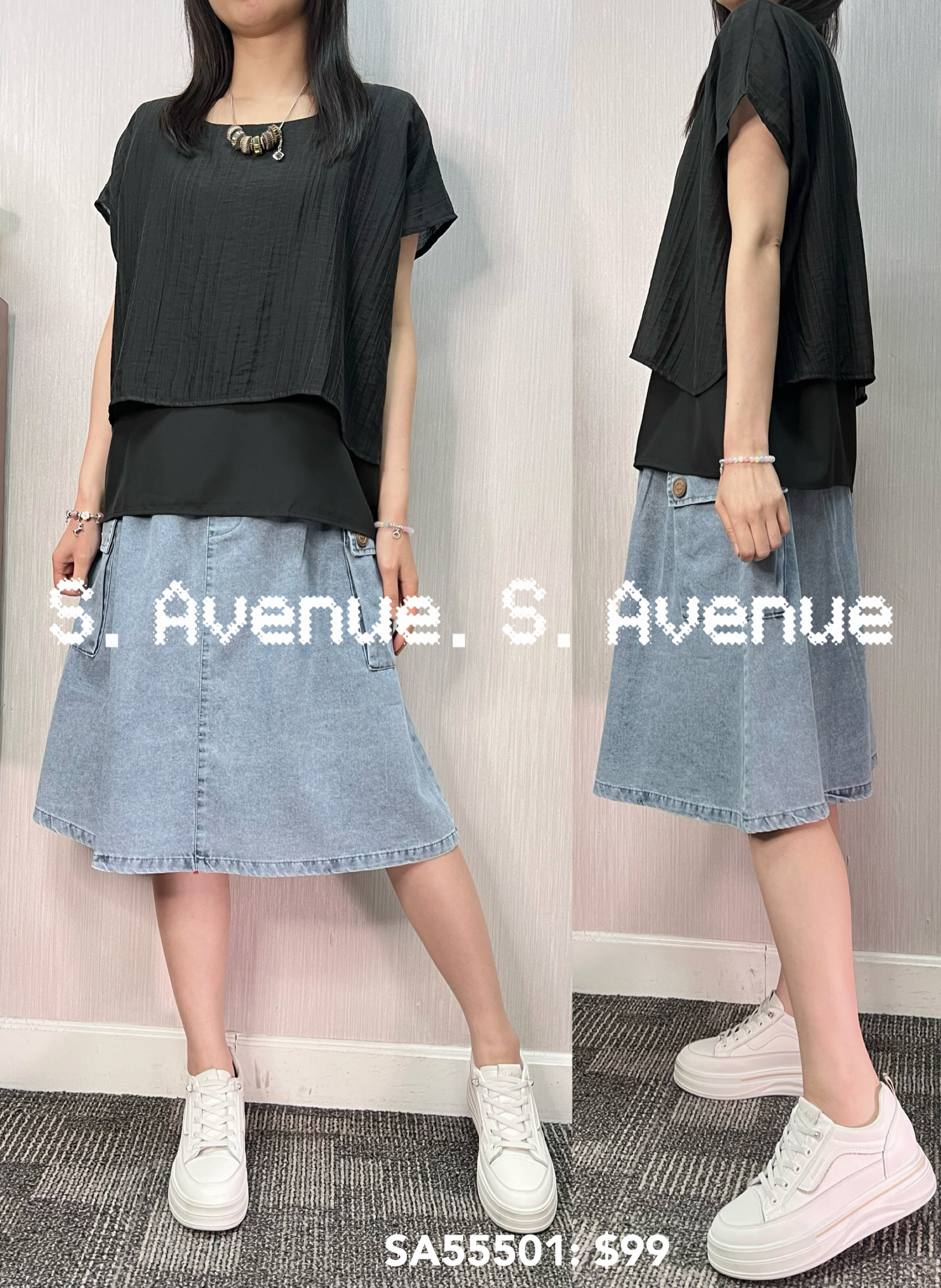 SA55501: 短袖兩層雪紡top