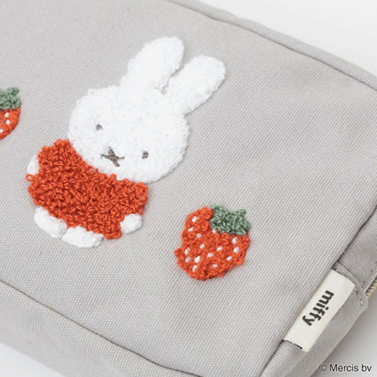 Miffy - 刺繡長形小物包 (灰色草莓款)
