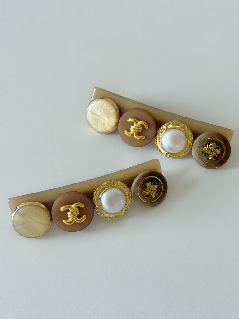 法式復古鈕扣一字彈簧髮夾6CM/4色 *現貨款