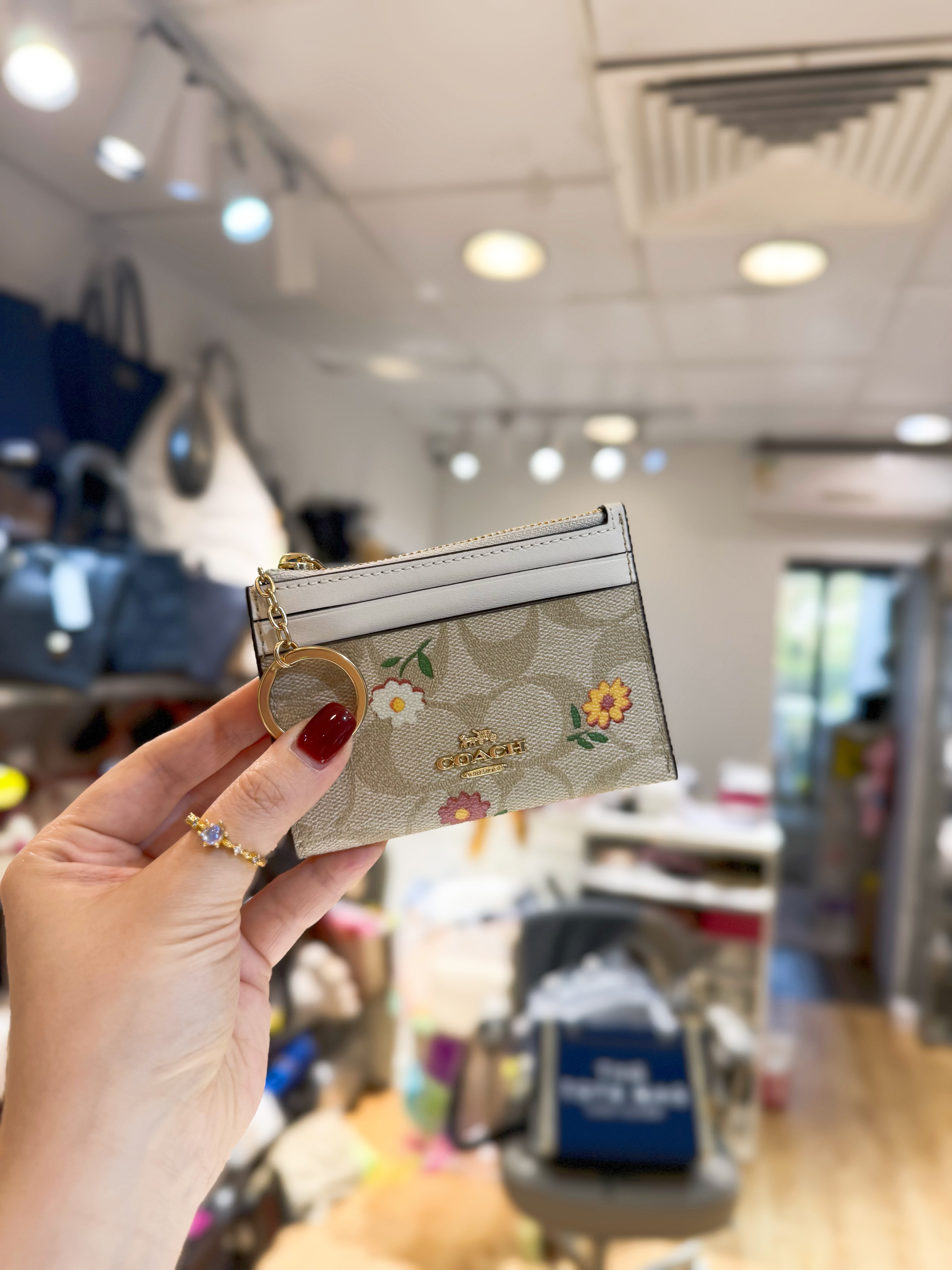 Coach card coin case white/m/floral