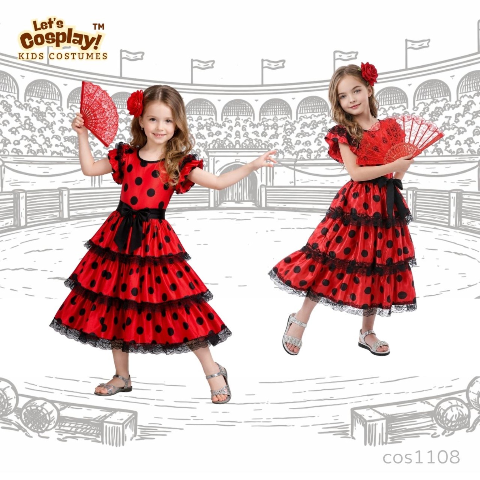 兒童西班牙女郎主題紅黑波點長裙 Spain Costume Girl Flamenco Dress 國際文化日 International Day Costume