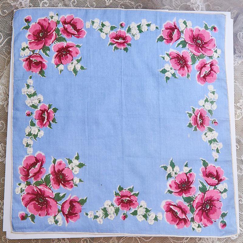 Baby Blue x Pink x White Floral Square Handkerchief (FC169E)