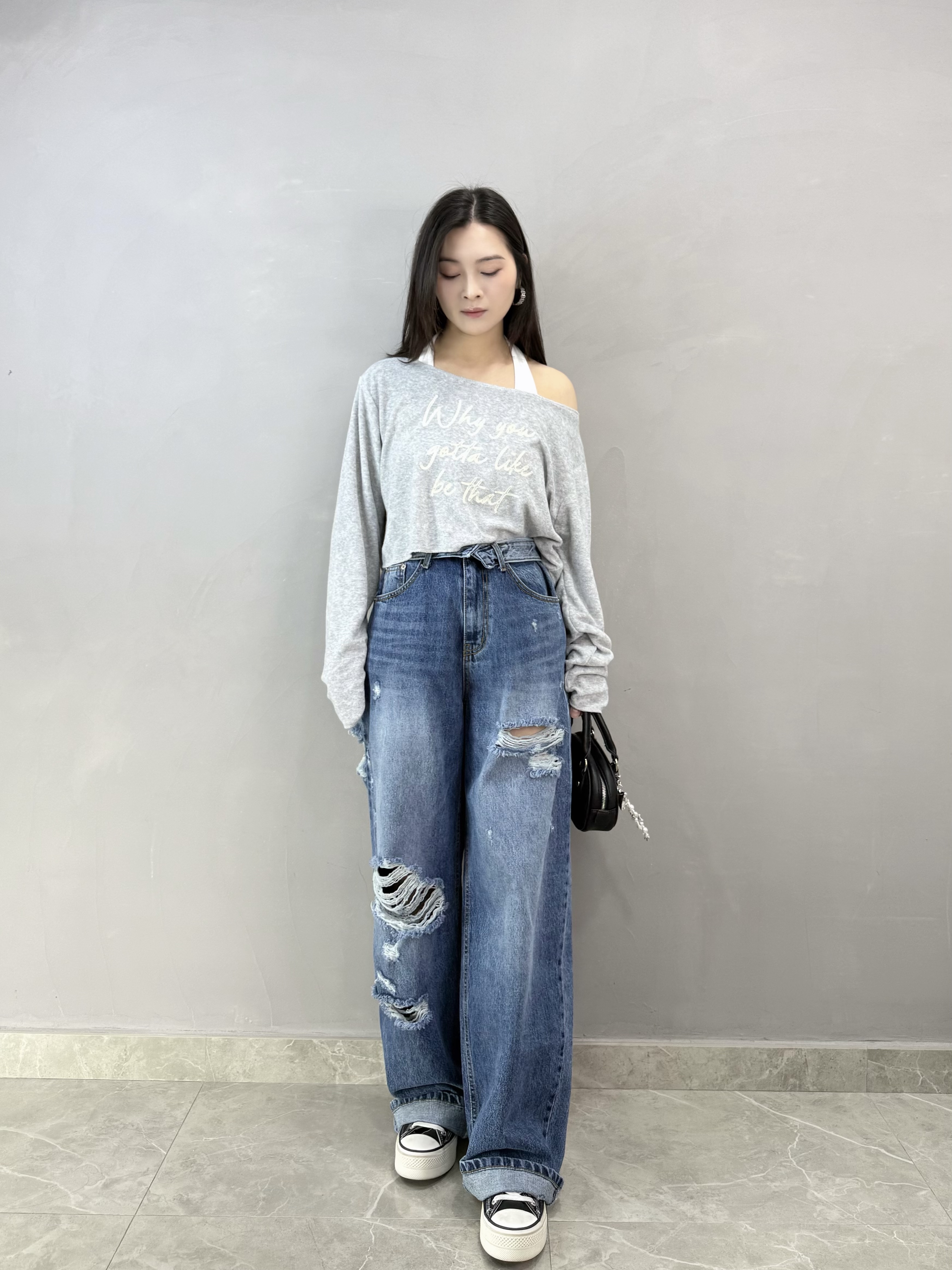 H84 反腰爛牛仔褲