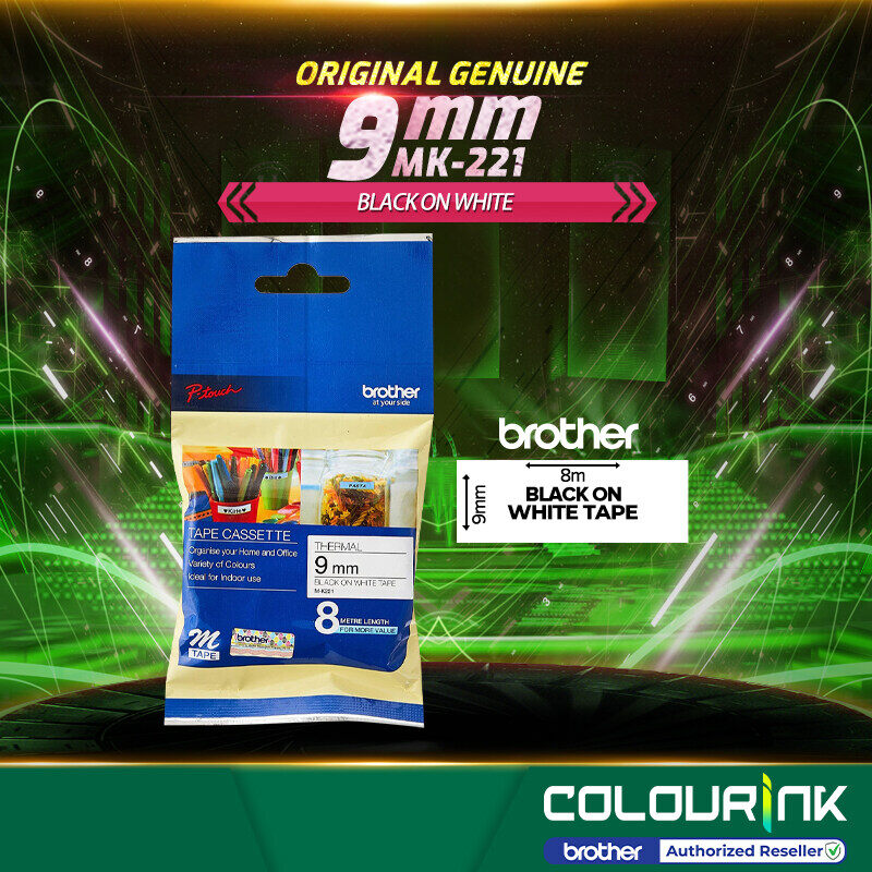 Brother Original Genuine M tape MK-221 Black on White 9mm Tape