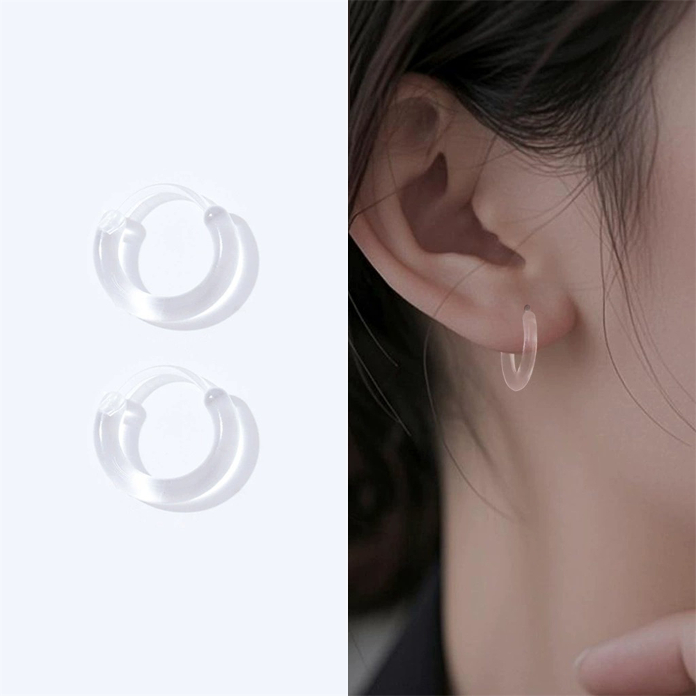樹脂耳環 養耳洞 簡約耳環 耳骨環 防堵耳釘 耳圈 透明 2對 [平行進口] HK2727