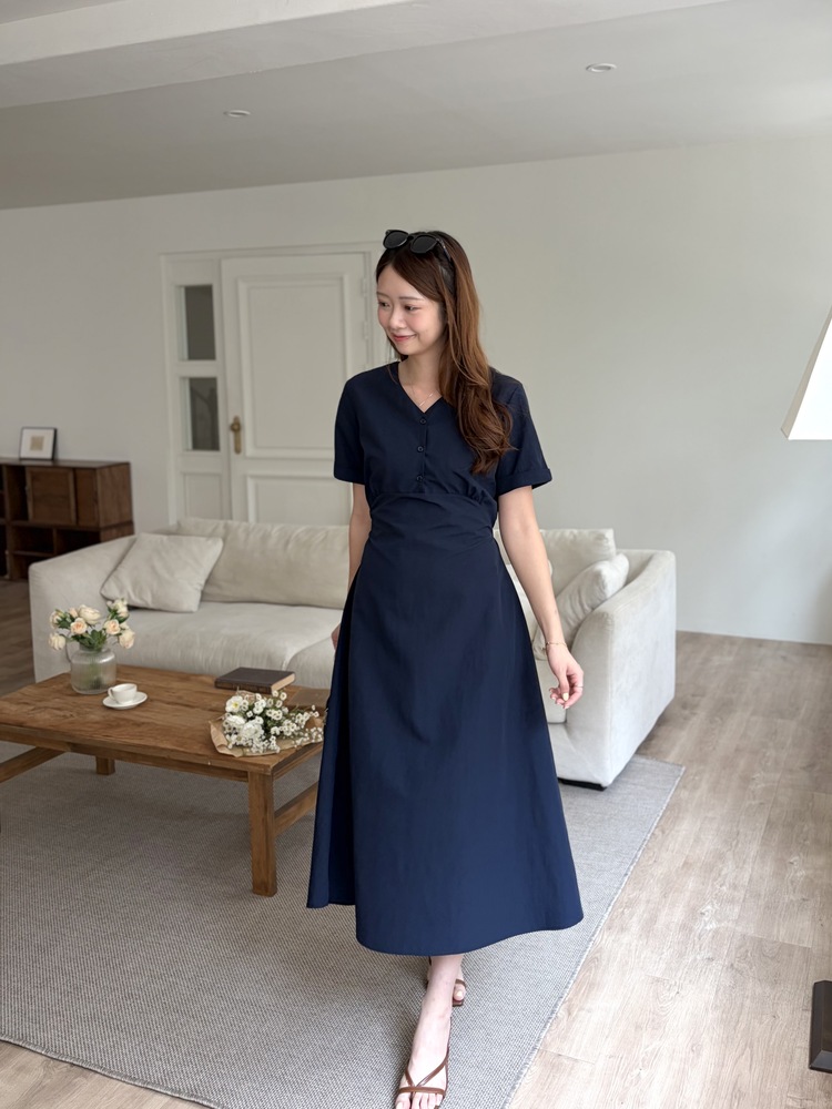 Evie Front Button Dress (Navy)