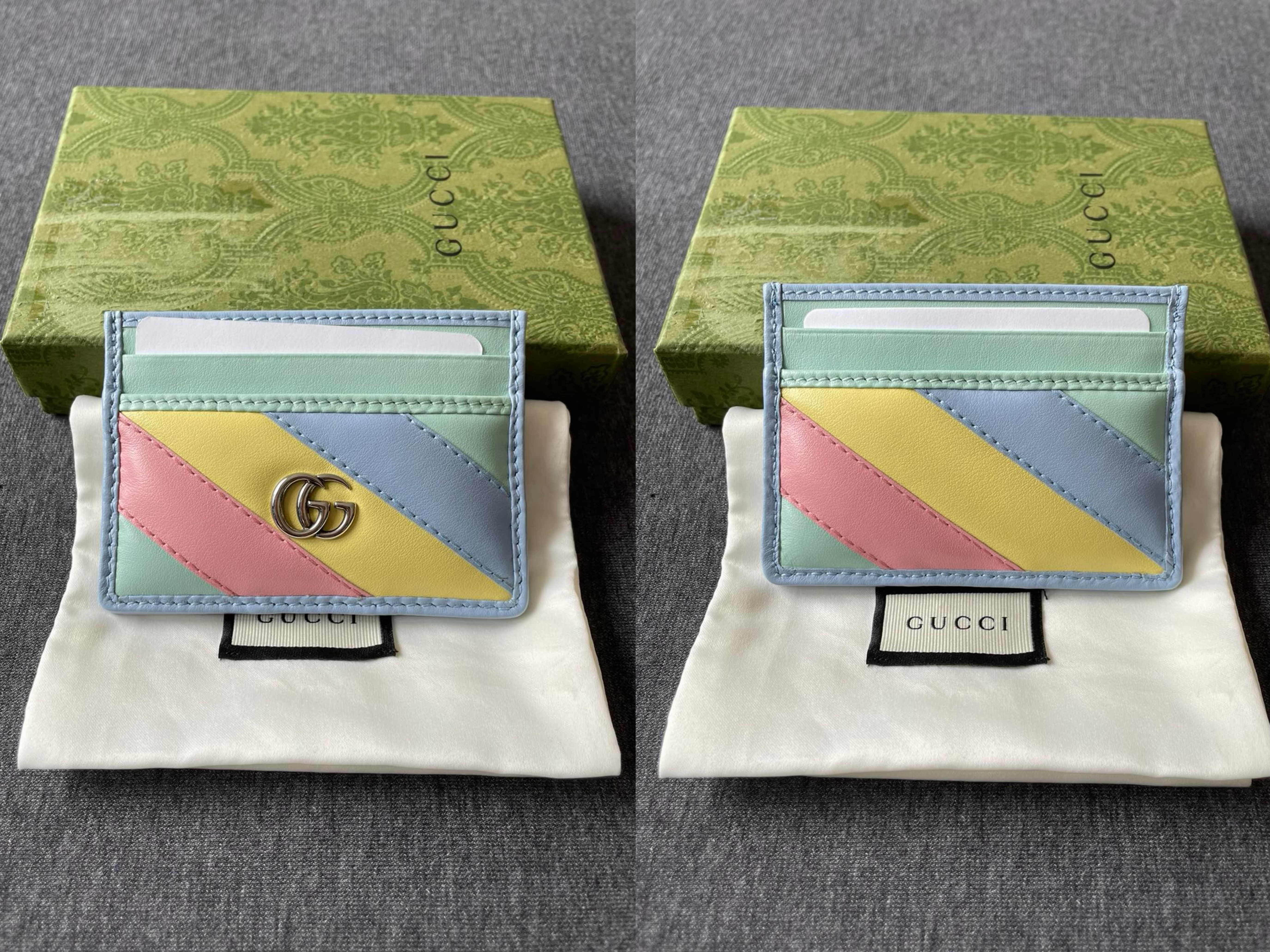 Gucci Marmont銀色GG馬卡龍拼色卡包 