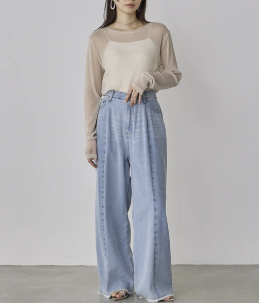 牛仔布/斜紋布雙色拼接褲 - 2026 流行穿搭  女士牛仔褲 春秋冬時尚穿搭 成人休閒 日常穿搭 易於配搭 日本直送   #JP-I-260004