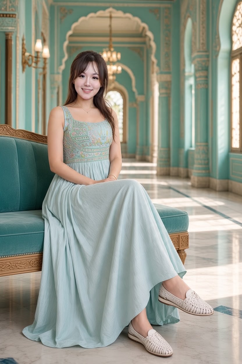 3508 Pastel Blue Full Emb With Pads Sleeveless OP