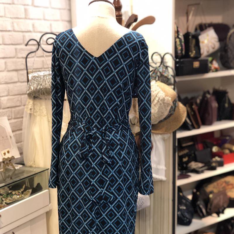 (Sold out)Last S -1970s Style Miss Suzie Geometric Half-Wrap Jersey Dress(FM122)