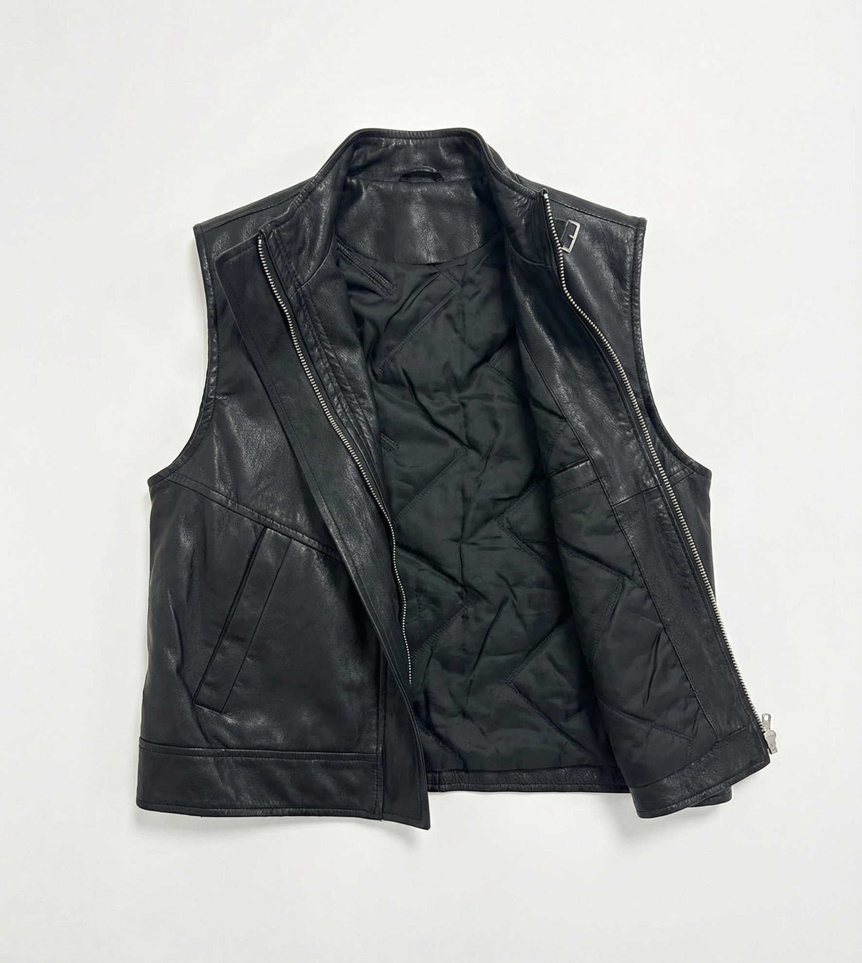 黑色皮革無袖馬甲外套