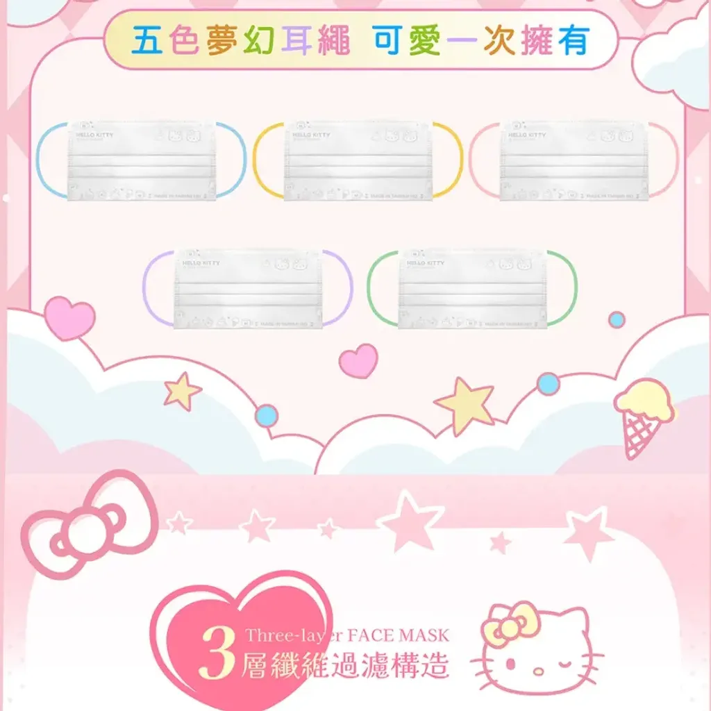 【台灣】SANRIO Kitty 成人平面醫療口罩（ 50入/盒）