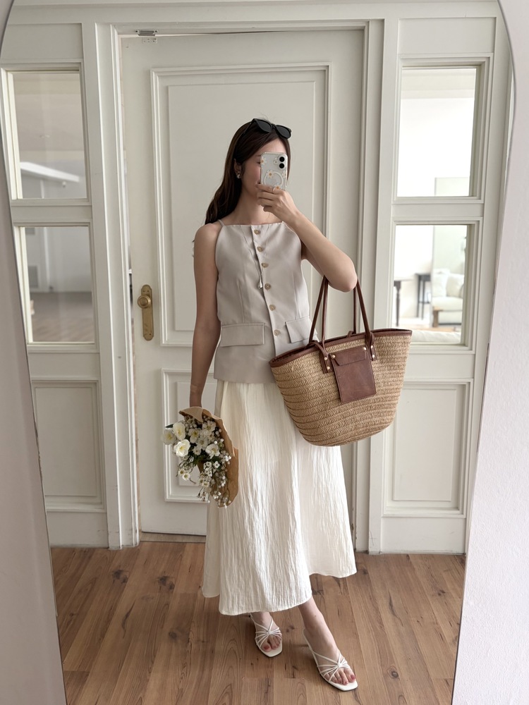 French Muse Vest Dress (Beige)