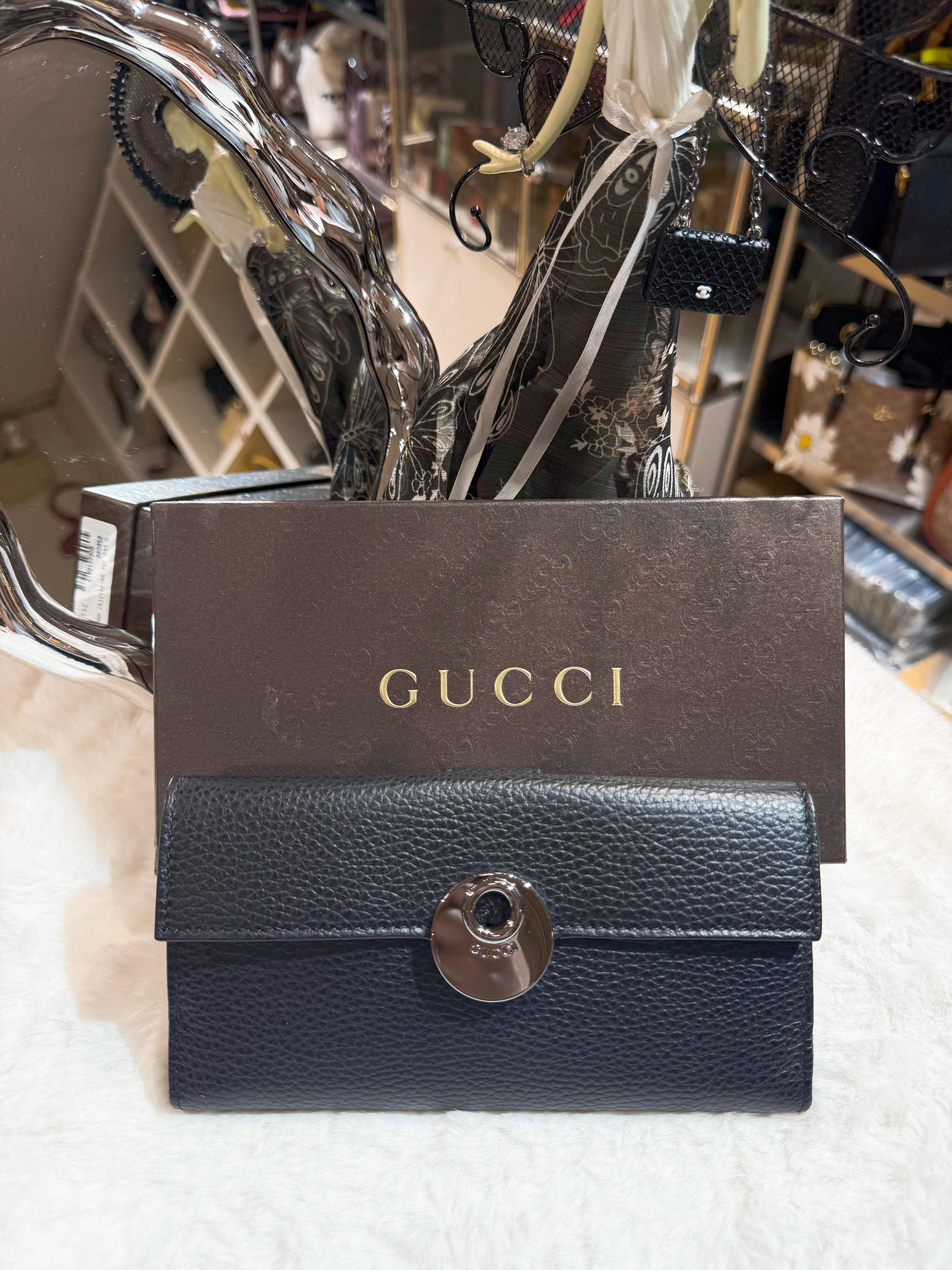 Gucci flap long wallet pebb/blk