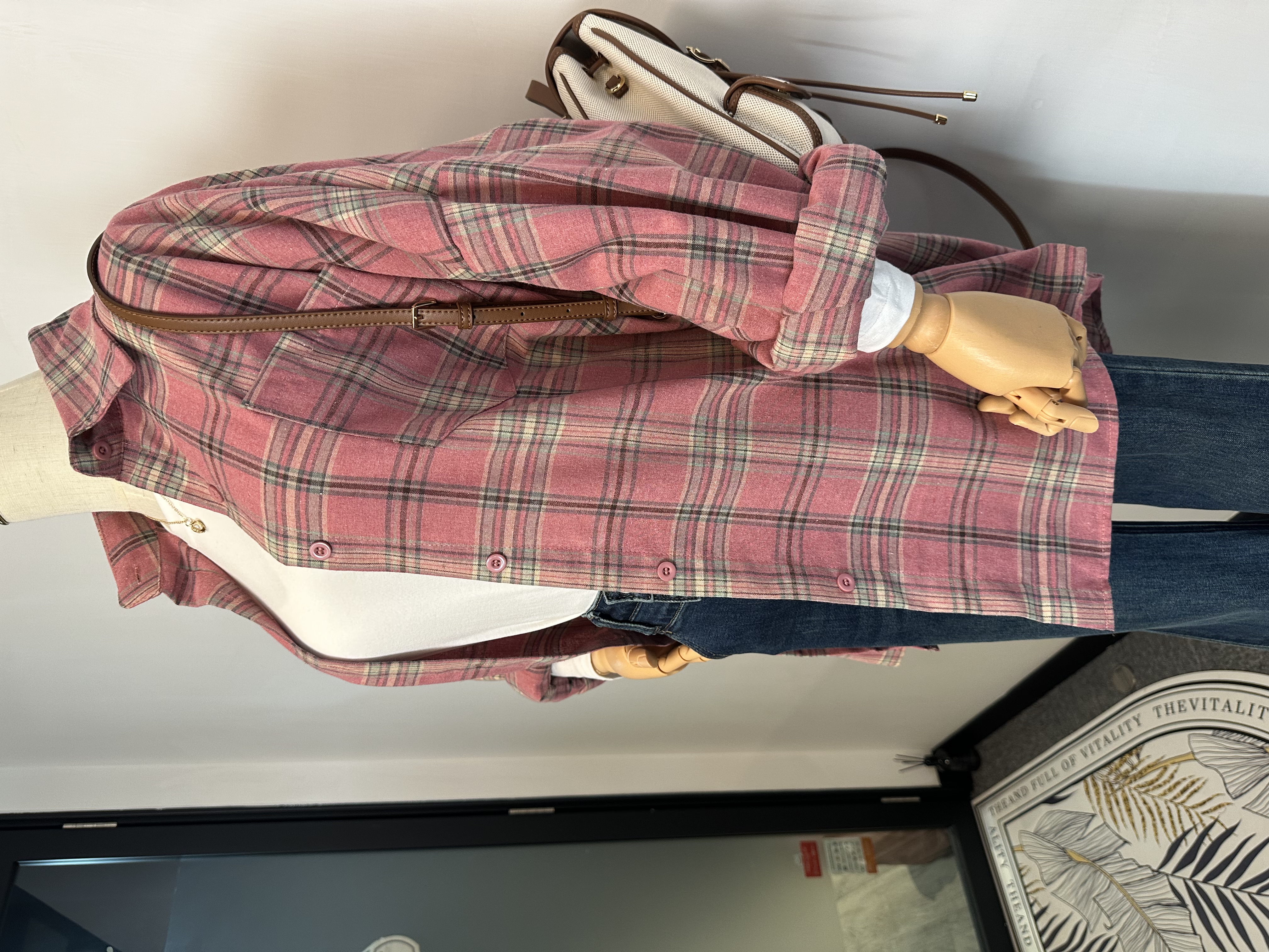 Oversize 格仔紋裇衫（乾燥玫瑰色）