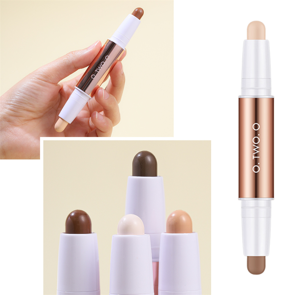 雙頭高光提亮2合一修容棒 鎖骨陰影筆 立體高光 遮瑕筆 修容筆 01# 白皙+淺咖色 [平行進口] HK2679