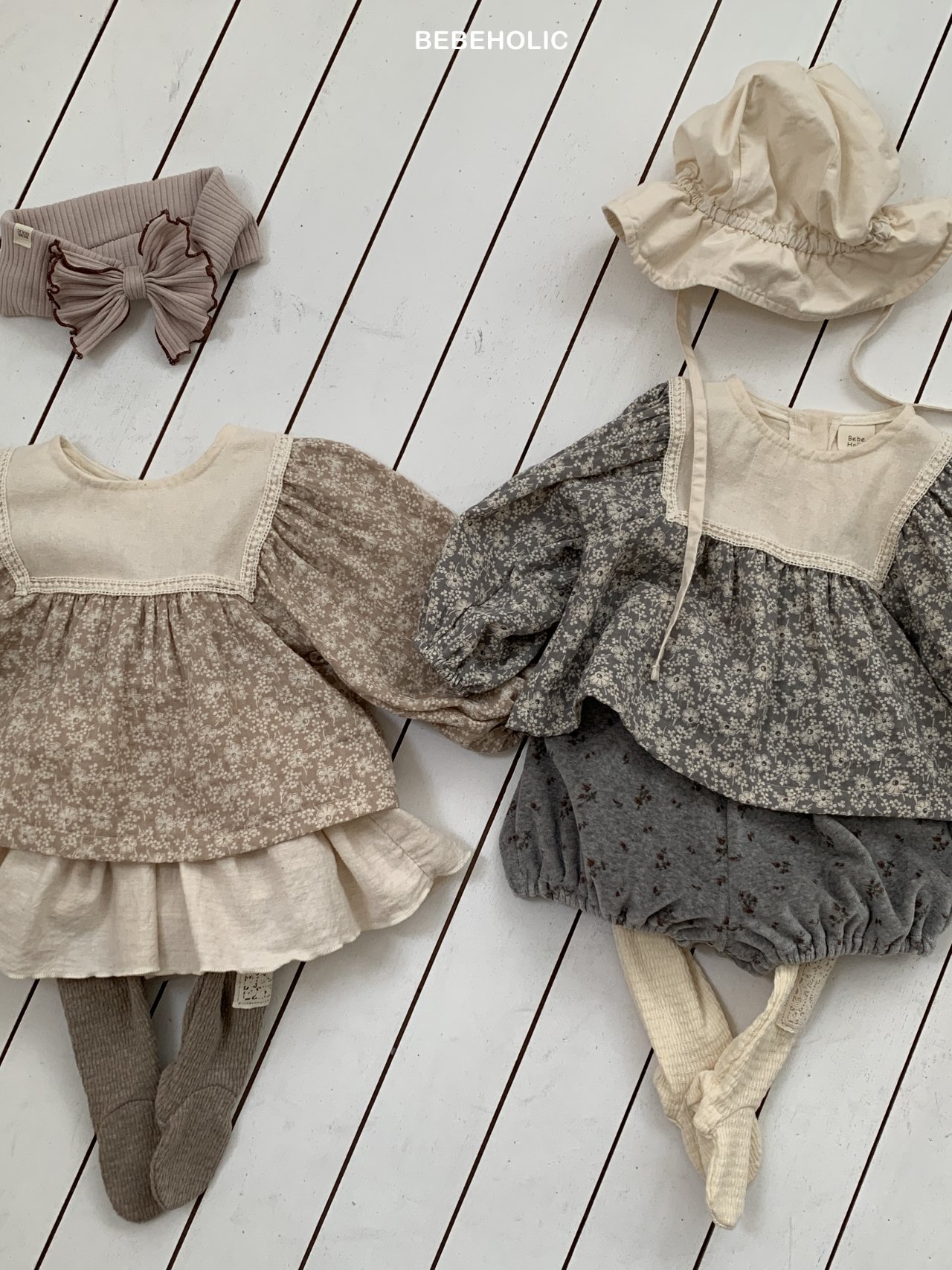 🌸預訂 韓國直送🌸🇰🇷BEBEHOLIC兩色碎花蕾絲方巾領長袖上衣