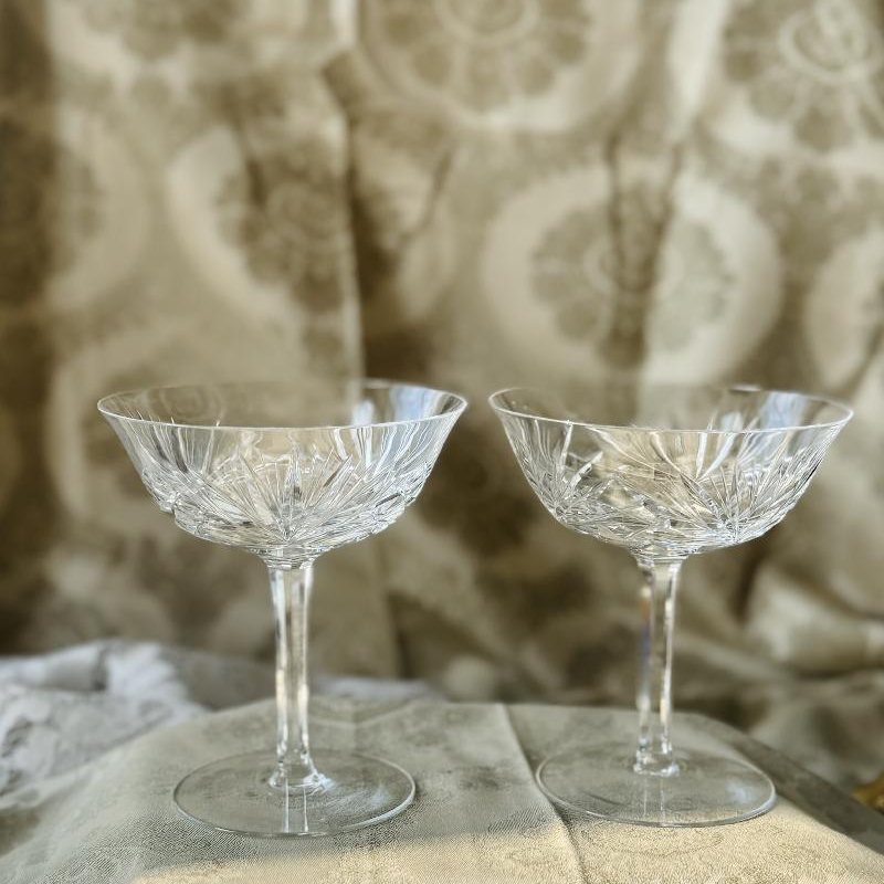 Pair of Vintage Hand-Cut Crystal Champagne Coupes with Pinwheel Pattern (MT2382)