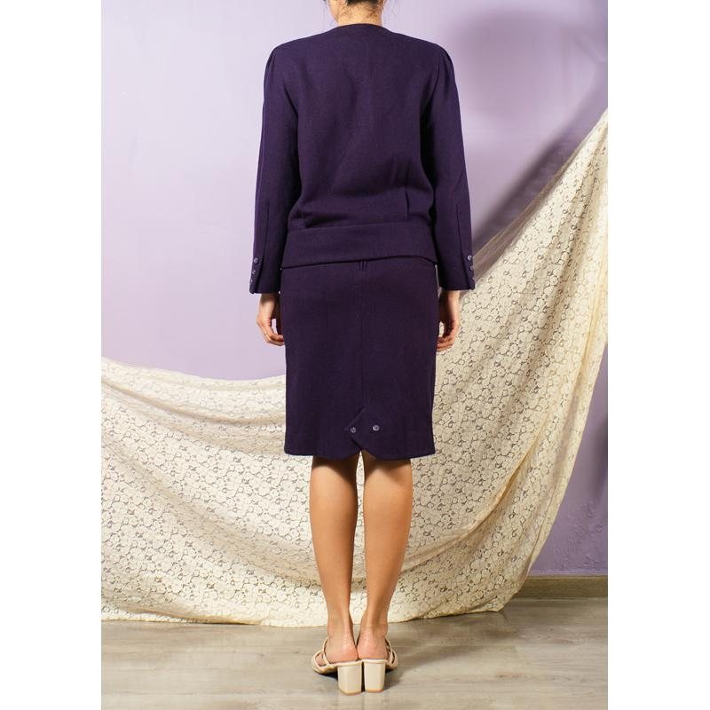1980s Japanese 95% Wool Purple Power Suit/ Twin Set with Blazer and Skirt(MT1607-2)