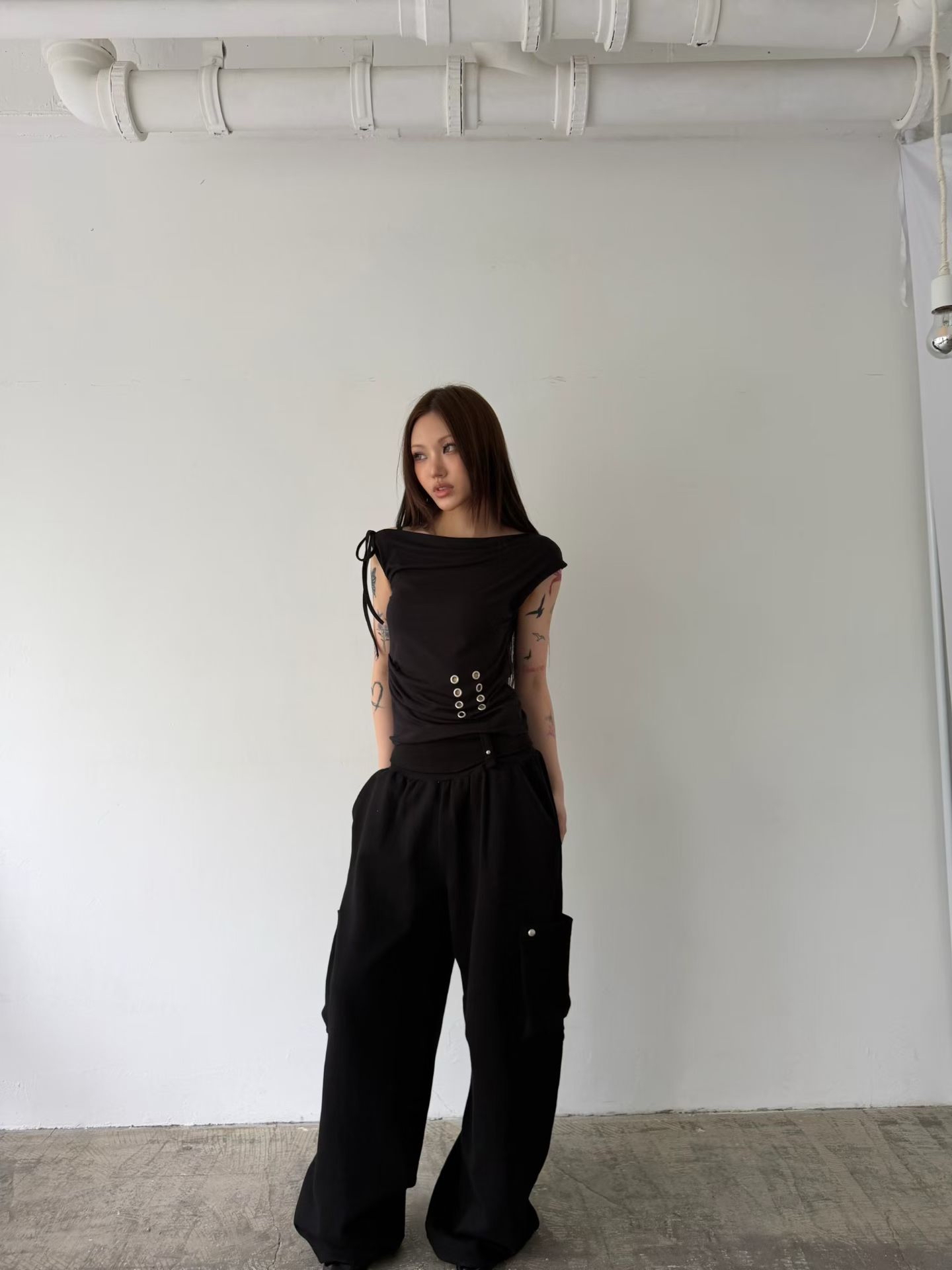Asymmetric Eyelet Lace-Up Top