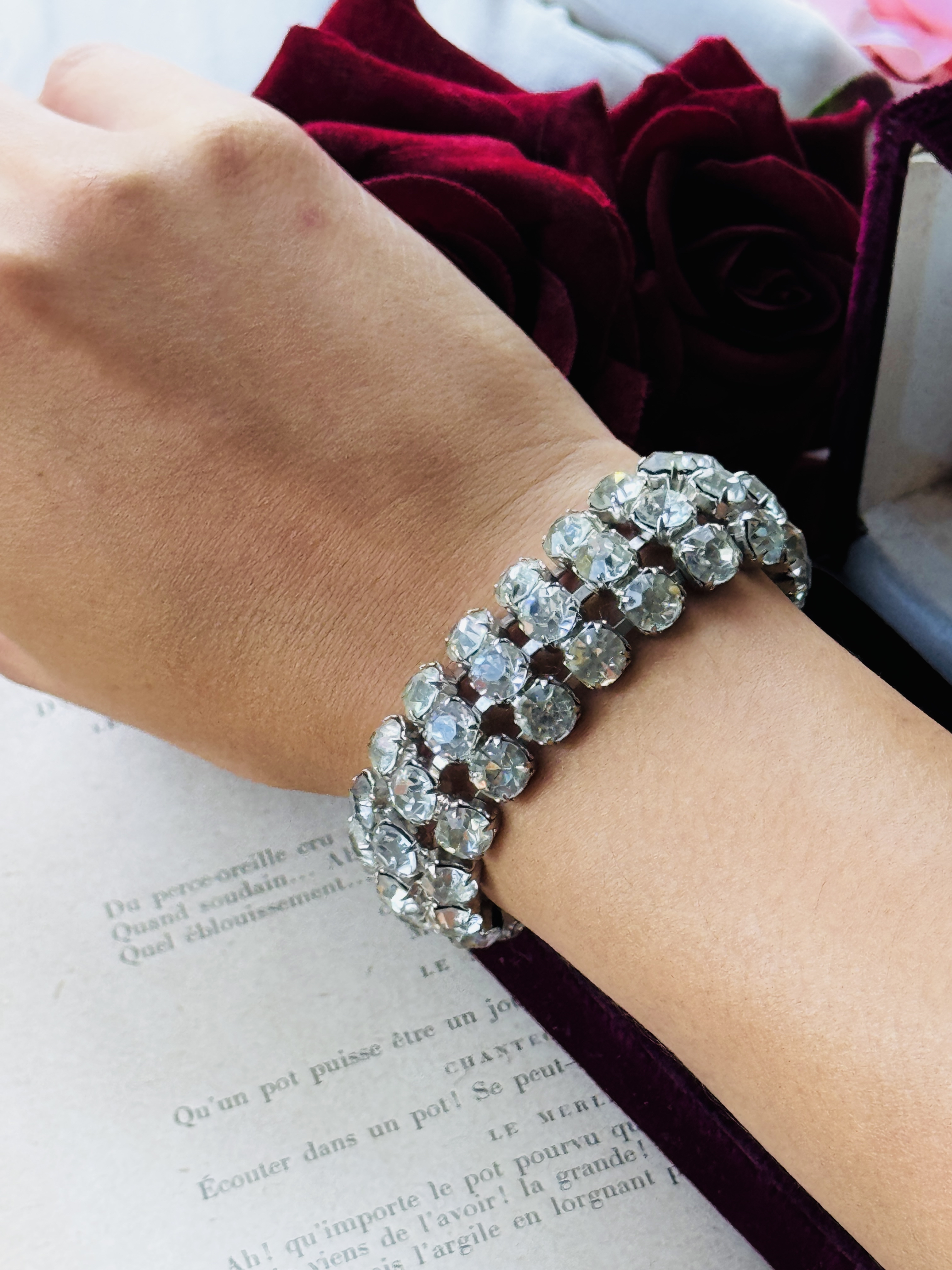 C.a. 1950s Continental Diamanté Bracelet and Clip Earrings Set in a Jewelry Box(MT2642)