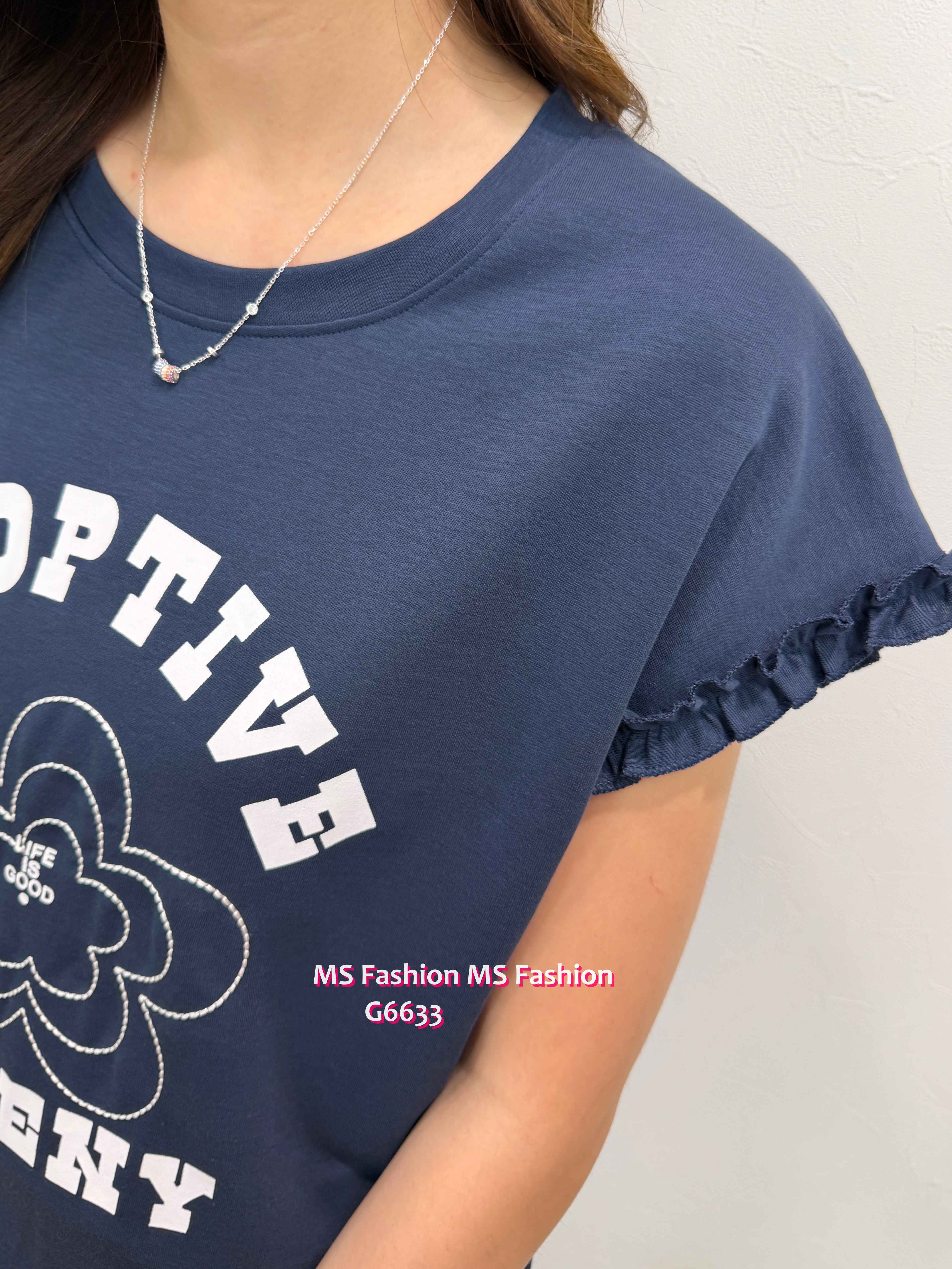 G6633 花花字母ruffle袖top