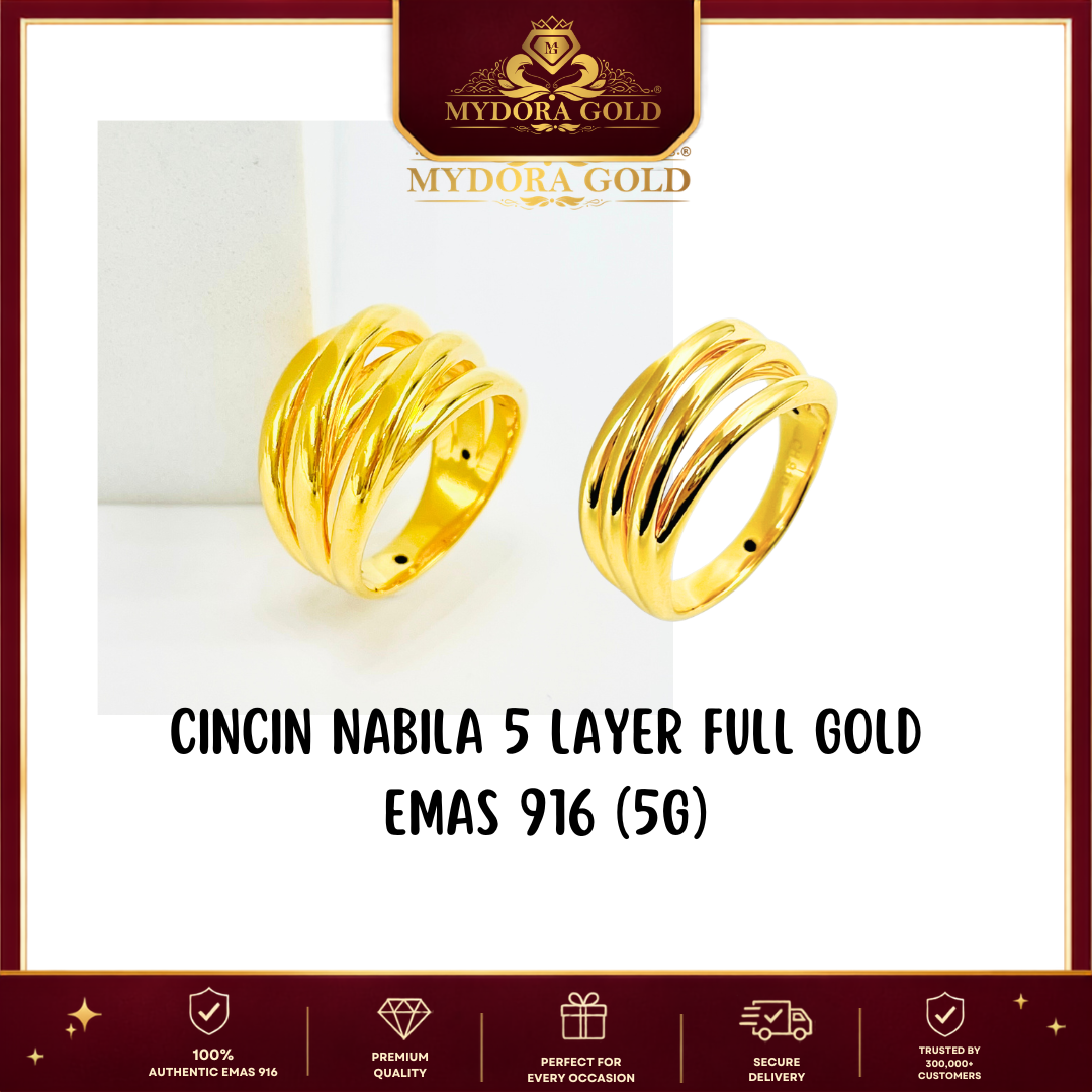 MYDORA Cincin Nabila 5 Layer Full Gold (5G) l EMAS 916/22K