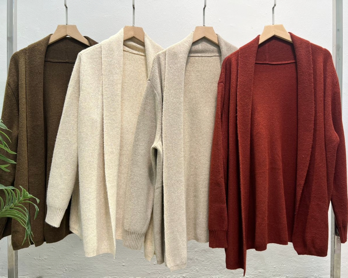 S27606 Button Free Knit Long Sleeve Coat 