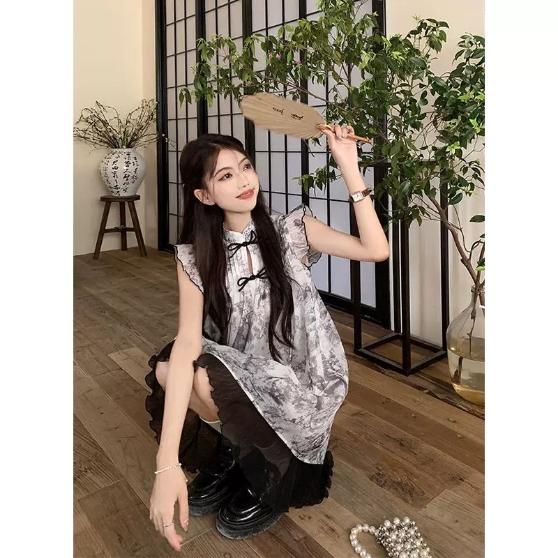 新中式小飞袖连衣裙
