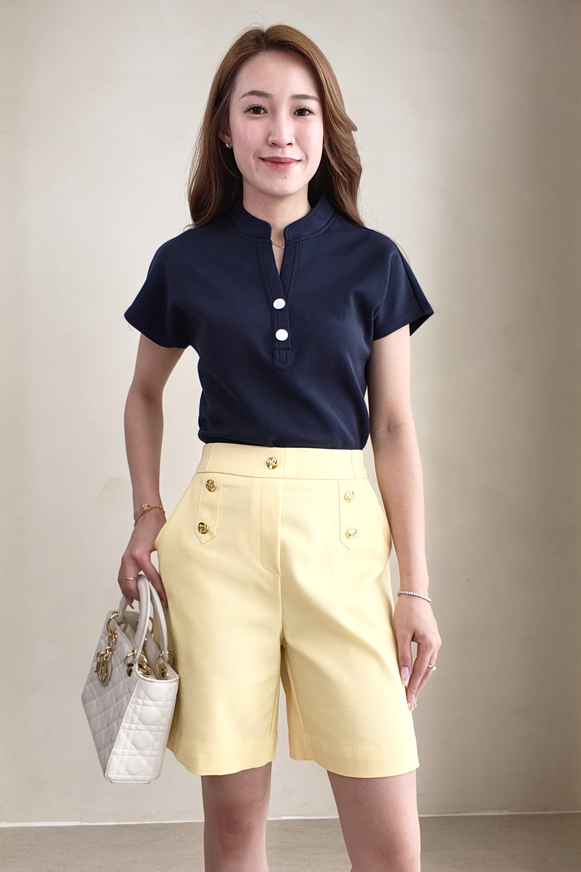 26021 Gold Button Tailored Half Pants