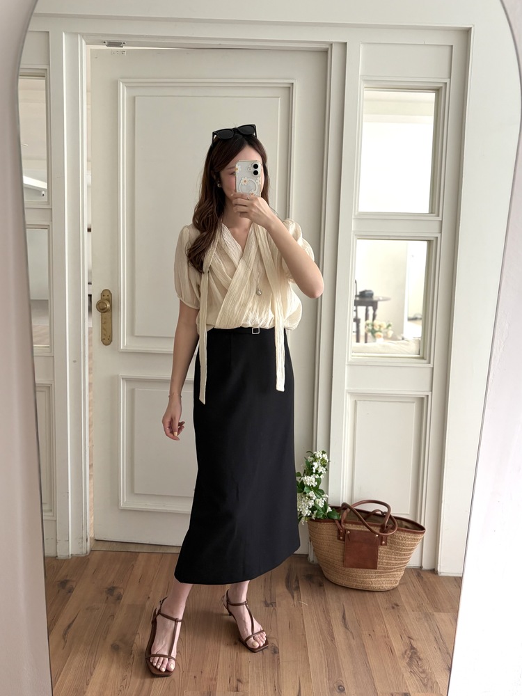 Louise Wrap Blouse with Tie (Cream)