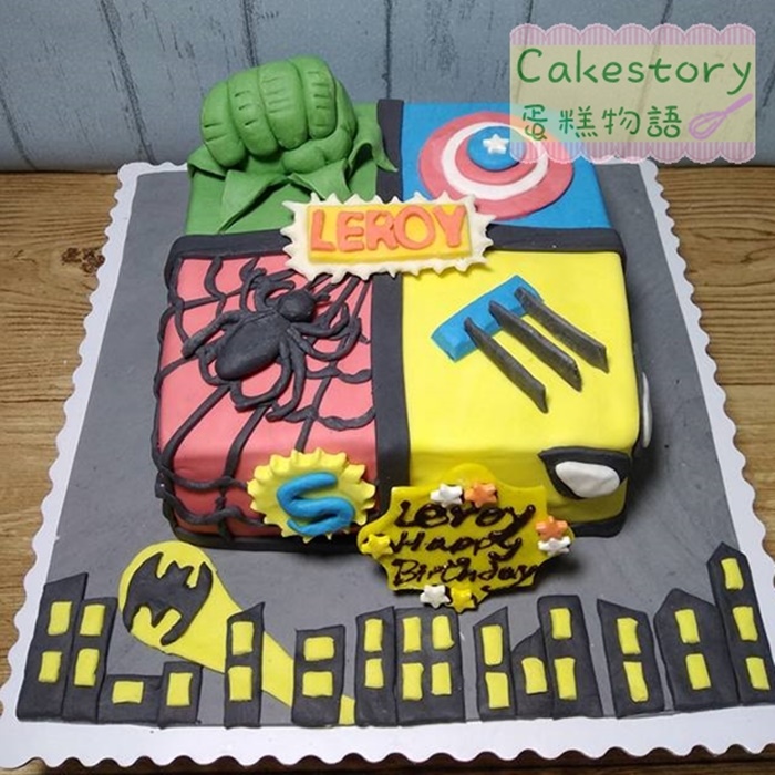 E174. Marvel 蜘蛛俠,美國隊長,綠巨人,蝙蝠俠蛋糕