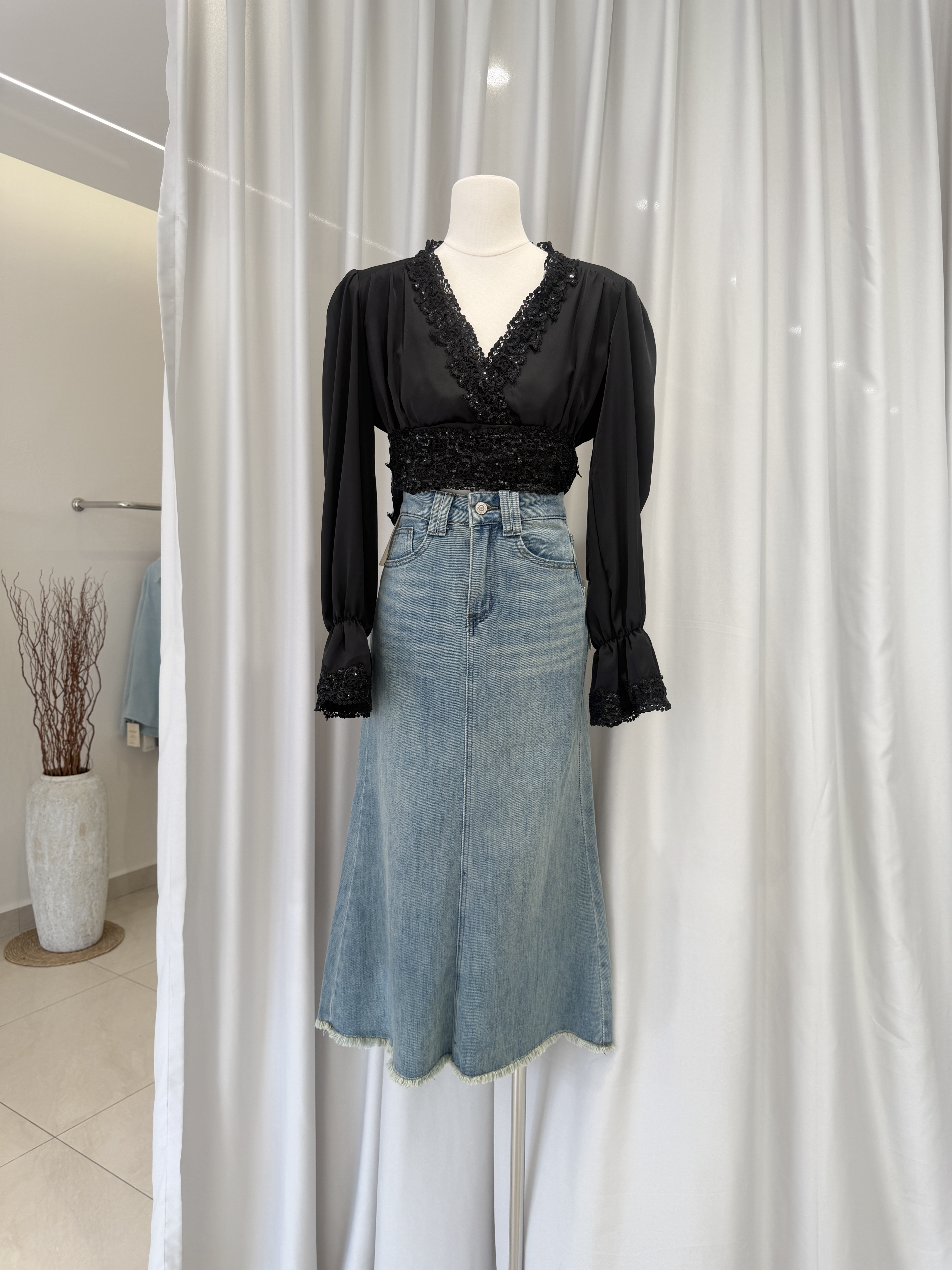 6350 韩系流苏牛仔鱼尾裙