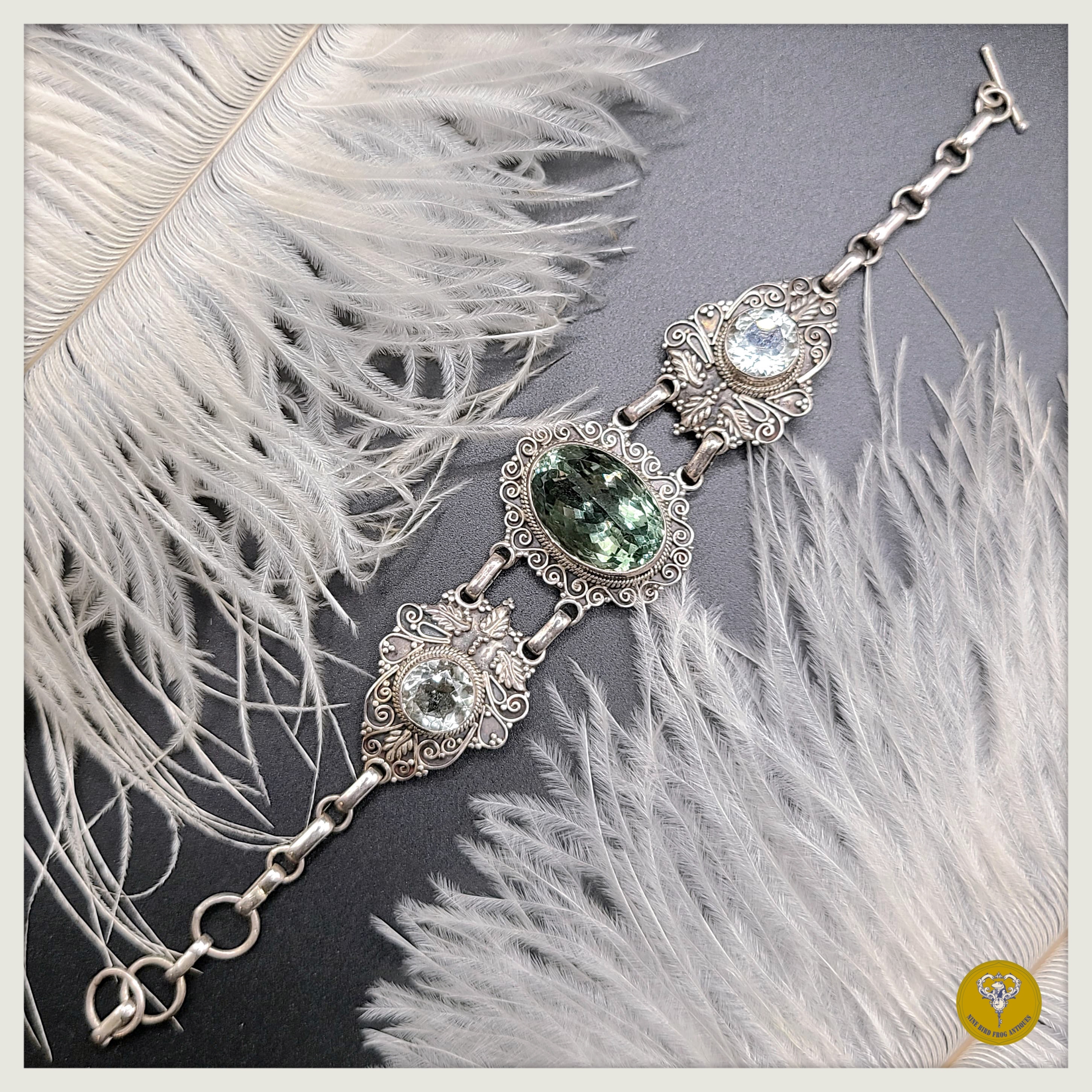 60年代 Art Nouveau 風格托帕斯石純銀手鍊