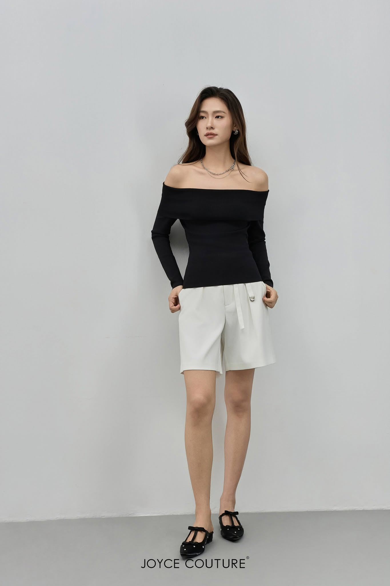 一字肩长袖上衣 T0697